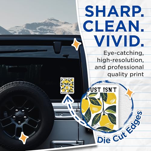 (2 Pack) Lemon Quote Stickers - Motivational Stickers - Retro Lemon Stickers - 5" On Longest Side - Sticks to Smooth Flat Surfaces - Made in USA - BMCS3865