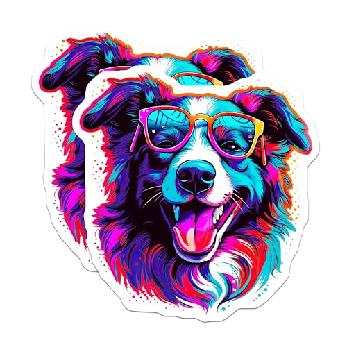 (2 Pack) Colorful Dog Stickers - Fun Pet Art - Cool Dog Graphic - 5" On Longest Side - Sticks to Smooth Flat Surfaces - Made in USA - BMCS7235