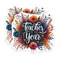 (2 Pack) Teacher of The Year Stickers - Floral Teacher Appreciation Stickers - End of Year Teacher Gift Stickers - 5" On Longest Side - Sticks to Smooth Flat Surfaces - Made in USA - BMCS4423