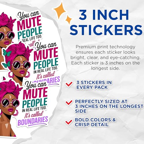 (3 Pack) Mute People Decals - Boundaries Art - Laptop Decals - 3 Inches On Longest Side - Easy Peel & Apply - Made in USA - 3MCS1652