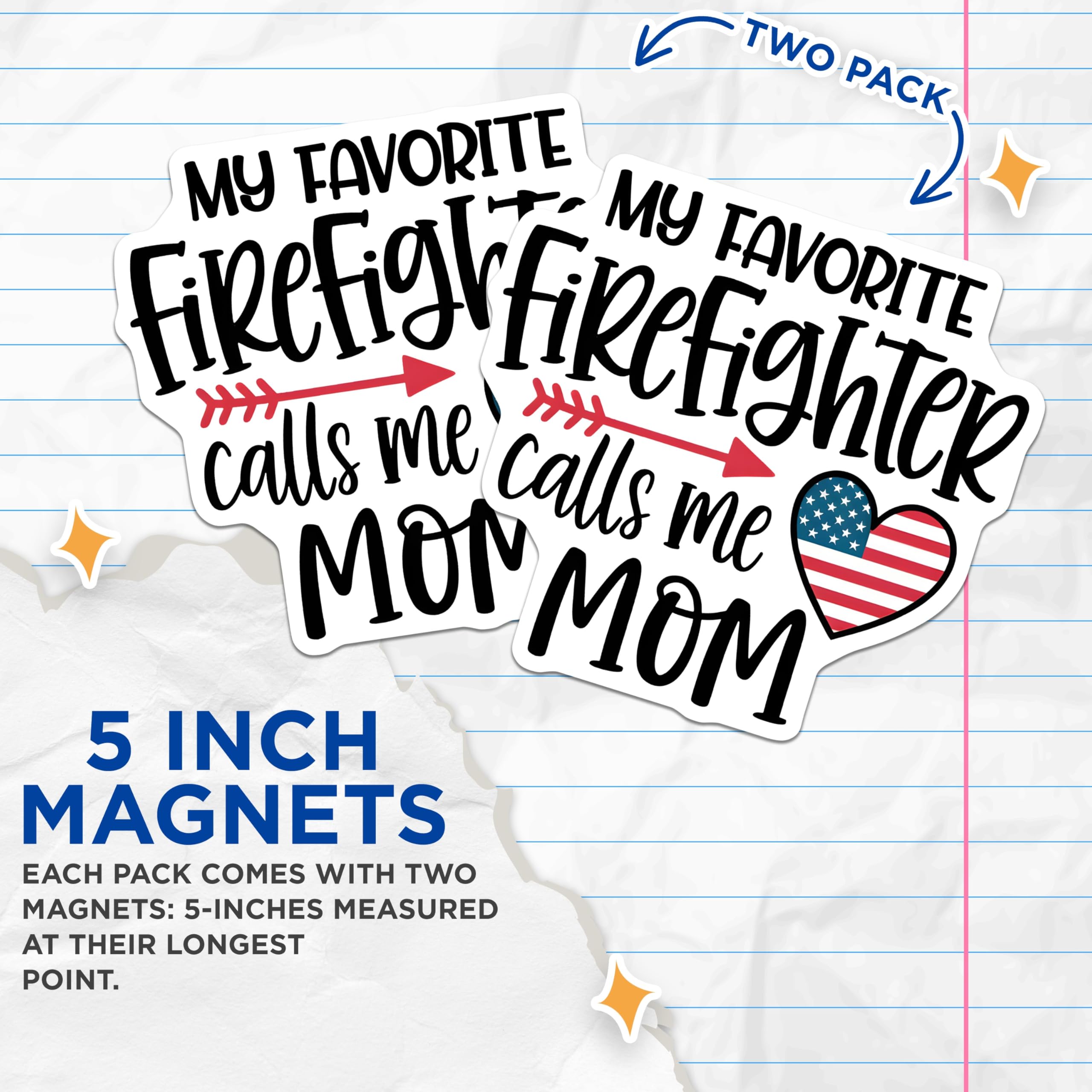 (2 Pack) Firefighter Mom Magnets - American Flag Heart - Proud Firefighter Family - 5" On Longest Side - Premium Magnet - for Cars, Refrigerators, Toolboxes, Lockers - Made in USA - MAG18791