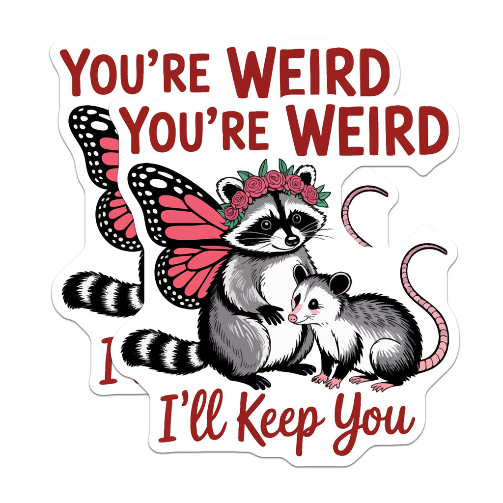 (2 Pack) Youre Weird Ill Keep You Magnets - Raccoon Opossum Friends - Quirky Animal Decor - Funny Sayings Kitchen Magnets - 5 Inches On Longest Side - Thick Durable Magnet - Made in USA - MAG22480