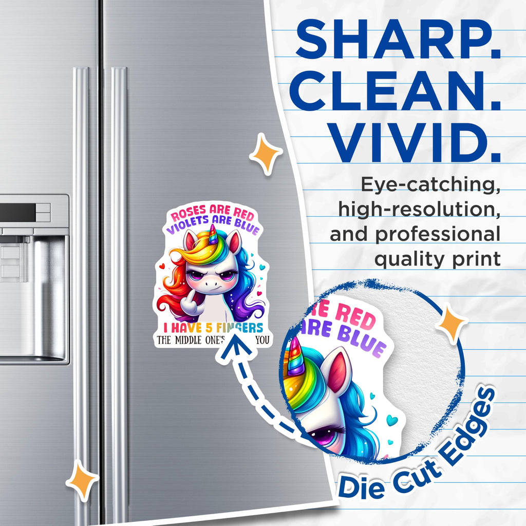 (2 Pack) Funny Unicorn Quote Magnets - Middle Finger Unicorn Magnets - Roses are Red Violets are Blue Magnets - 5" On Longest Side - for Cars, Refrigerators, Toolboxes, Lockers - Made in USA BMCS3345