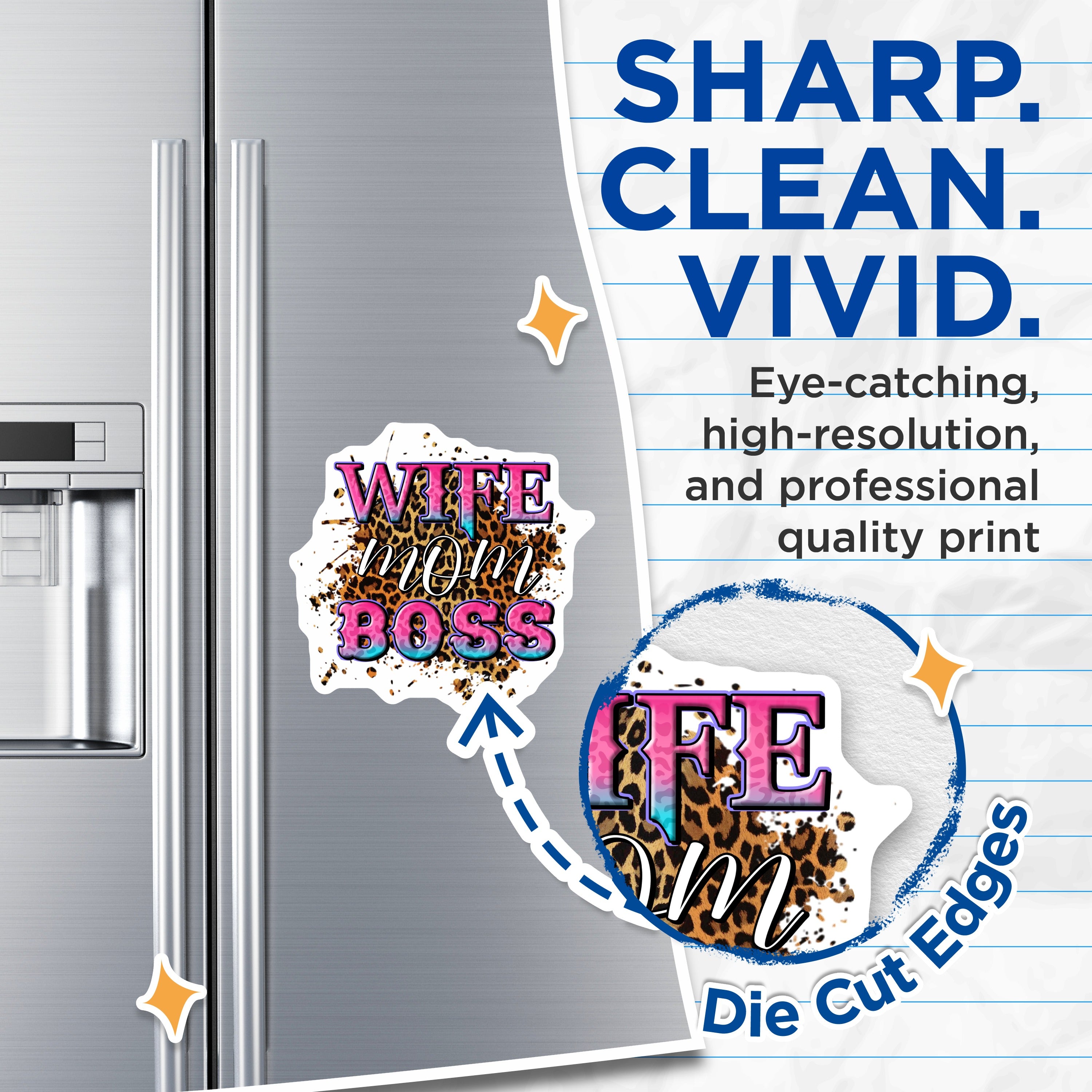 (2 Pack) Wife Mom Boss Magnets - Empowered Woman Decor - Motherhood Life Fridge Accessory - 5 Inches On Longest Side - Thick Durable Magnet - Made in USA - MAG38141