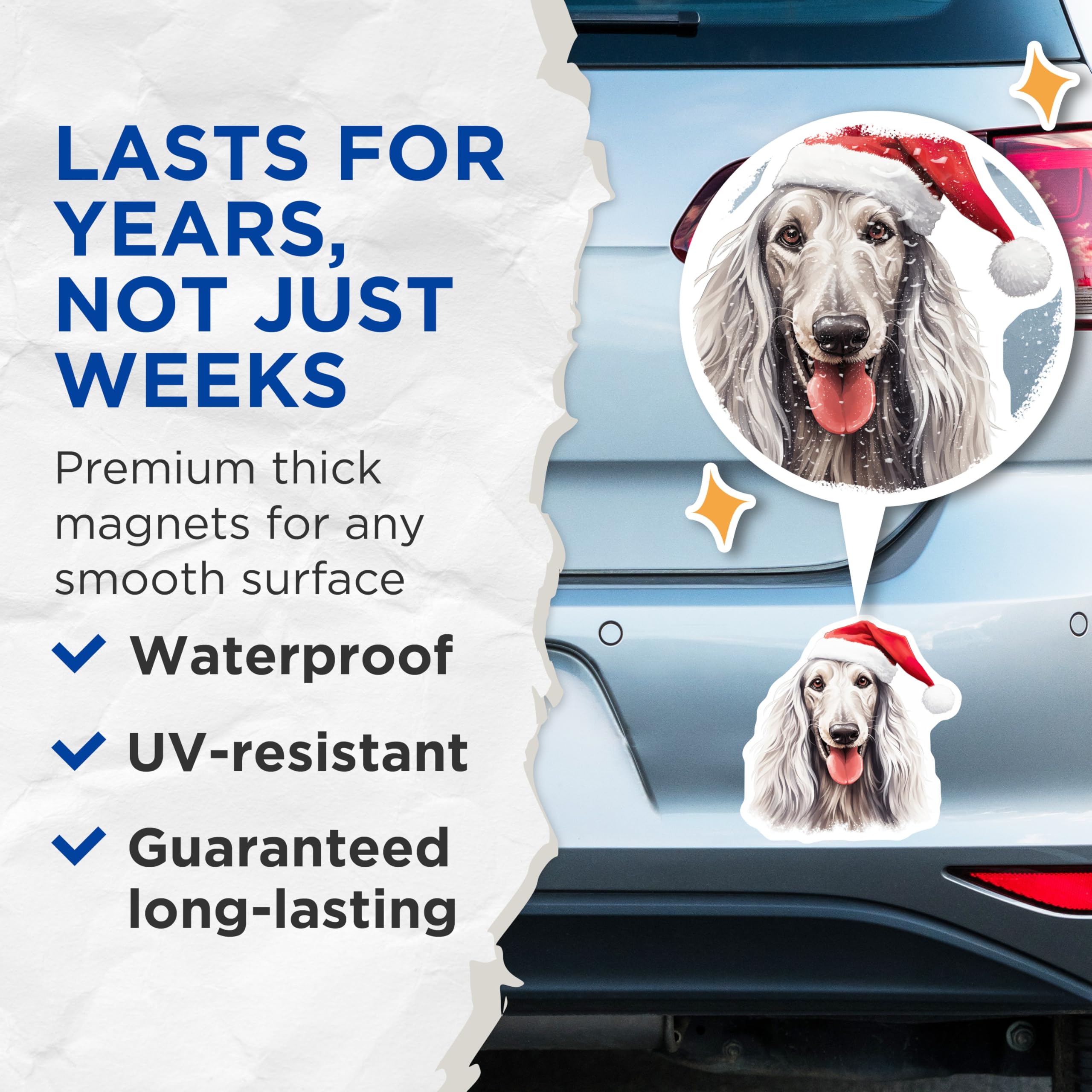 (2 Pack) Afghan Hound Magnets - Christmas Santa Hat Dog - Holiday Refrigerator Decor for Pet Lovers - 5 Inches On Longest Side - Thick Durable Magnet - Made in USA - MAG25065