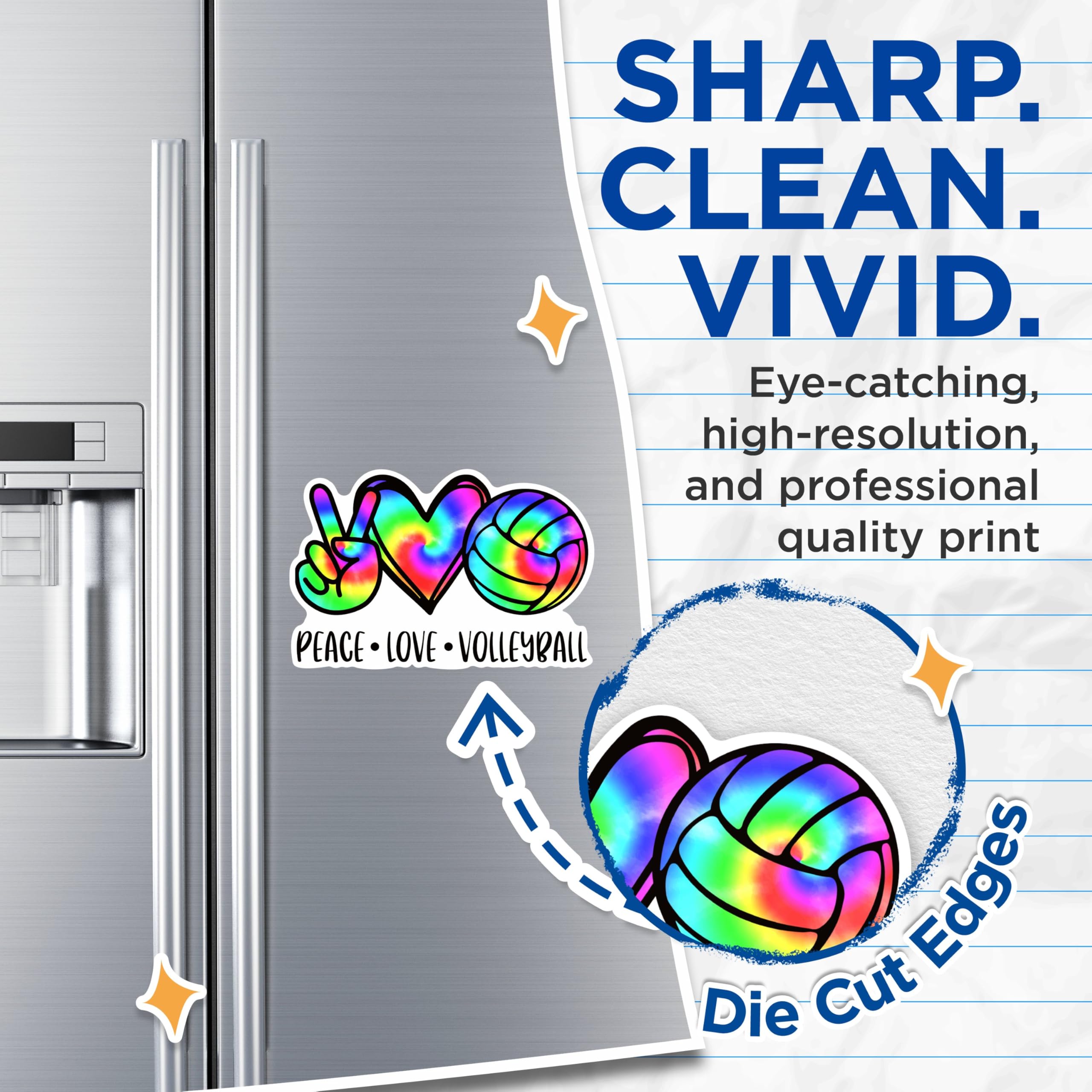 (2 Packs) Peace Love Volleyball Tiedye Magnets - Volleyball Player Mom Tie Dye Magnets - 5 Inches On Longest Side - Premium Magnet - for Fridges, Toolboxes, Cars - Made in USA - MAG2354