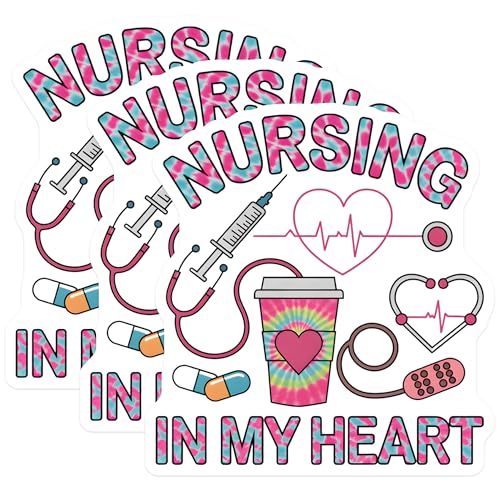 (3 Pack) Nurse Decals - Tie Dye Nursing Heart - Laptop Decal- 3 Inches On Longest Side - Easy Peel & Apply - Made in USA - 3MCS5273