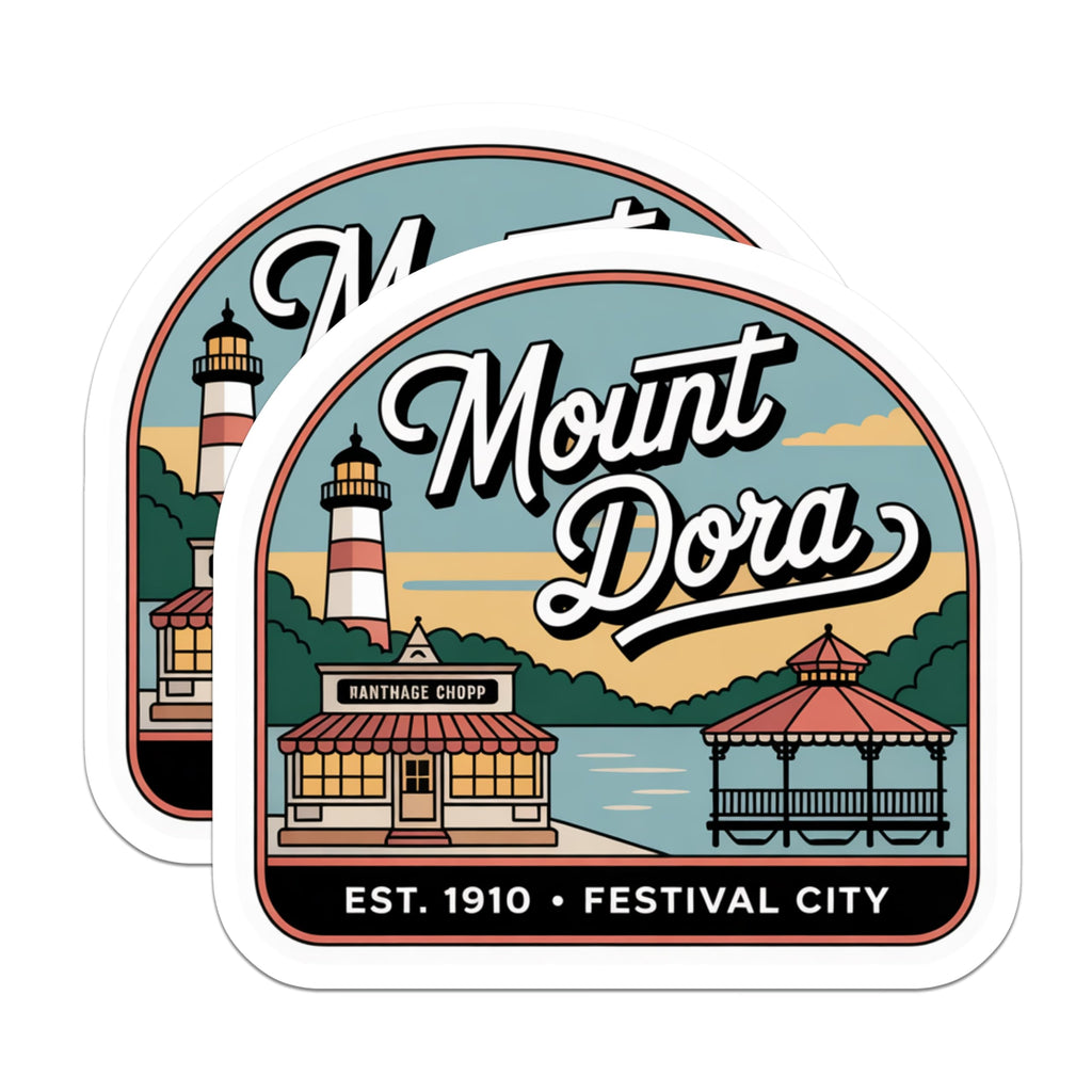 (2 Pack) Mount Dora Florida Magnets - Vintage Travel Souvenir - Lighthouse Gazebo Scene - Festival City Collectible - 5 Inches On Longest Side - Thick Durable Magnet - Made in USA - MAG19146