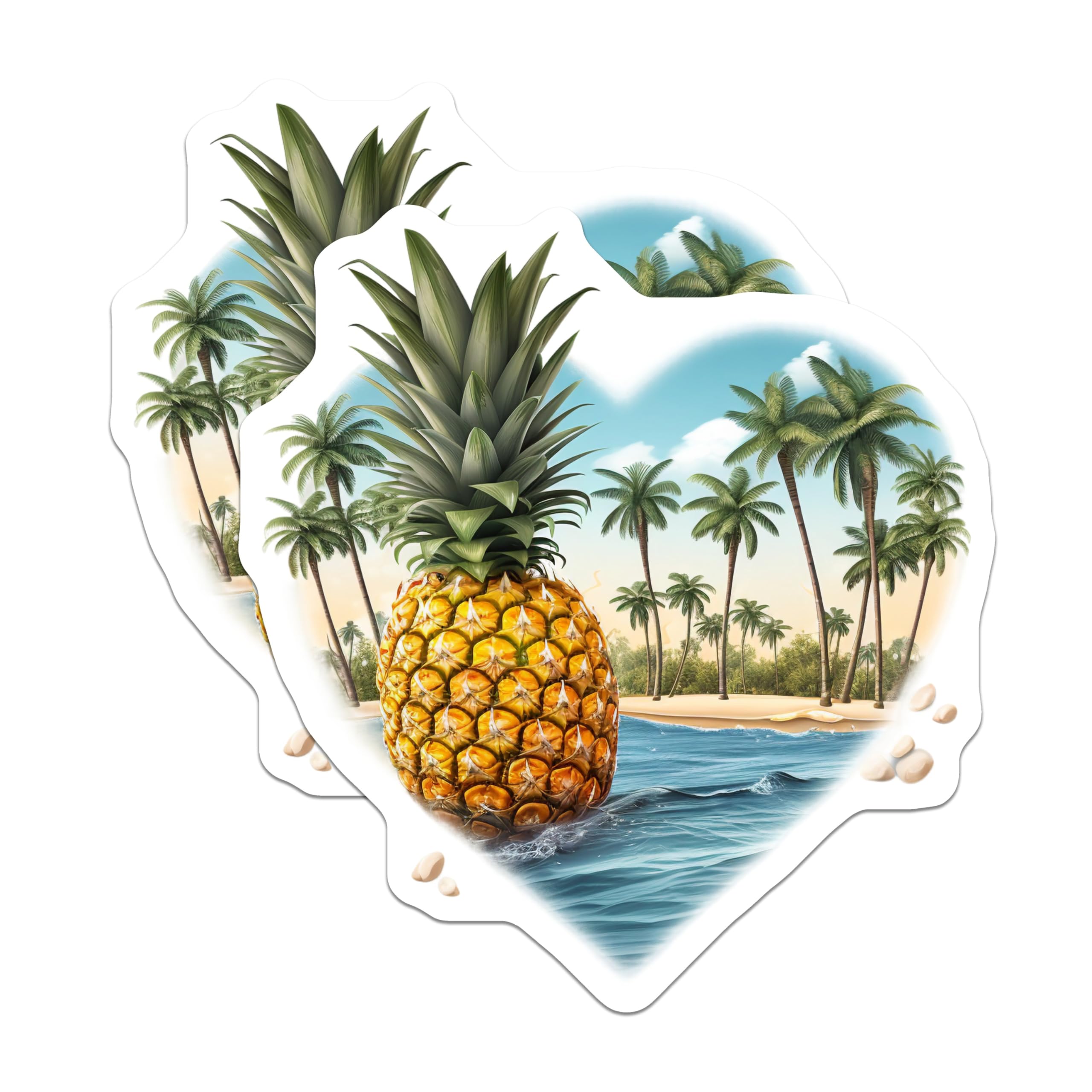 (2 Pack) Heart Pineapple Magnets - Tropical Beach Palm Tree Ocean Scene - Summer Vacation Fridge Locker Kitchen Decor - 5 Inches On Longest Side - Thick Durable Magnet - Made in USA - MAG19948