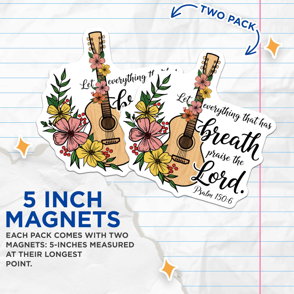 (2 Pack) Christian Guitar Magnets - Psalm 150-6 - Religious Fridge Decors - 5" On Longest Side - Premium Magnet - for Cars, Refrigerators, Toolboxes, Lockers - Made in USA - MAG16253