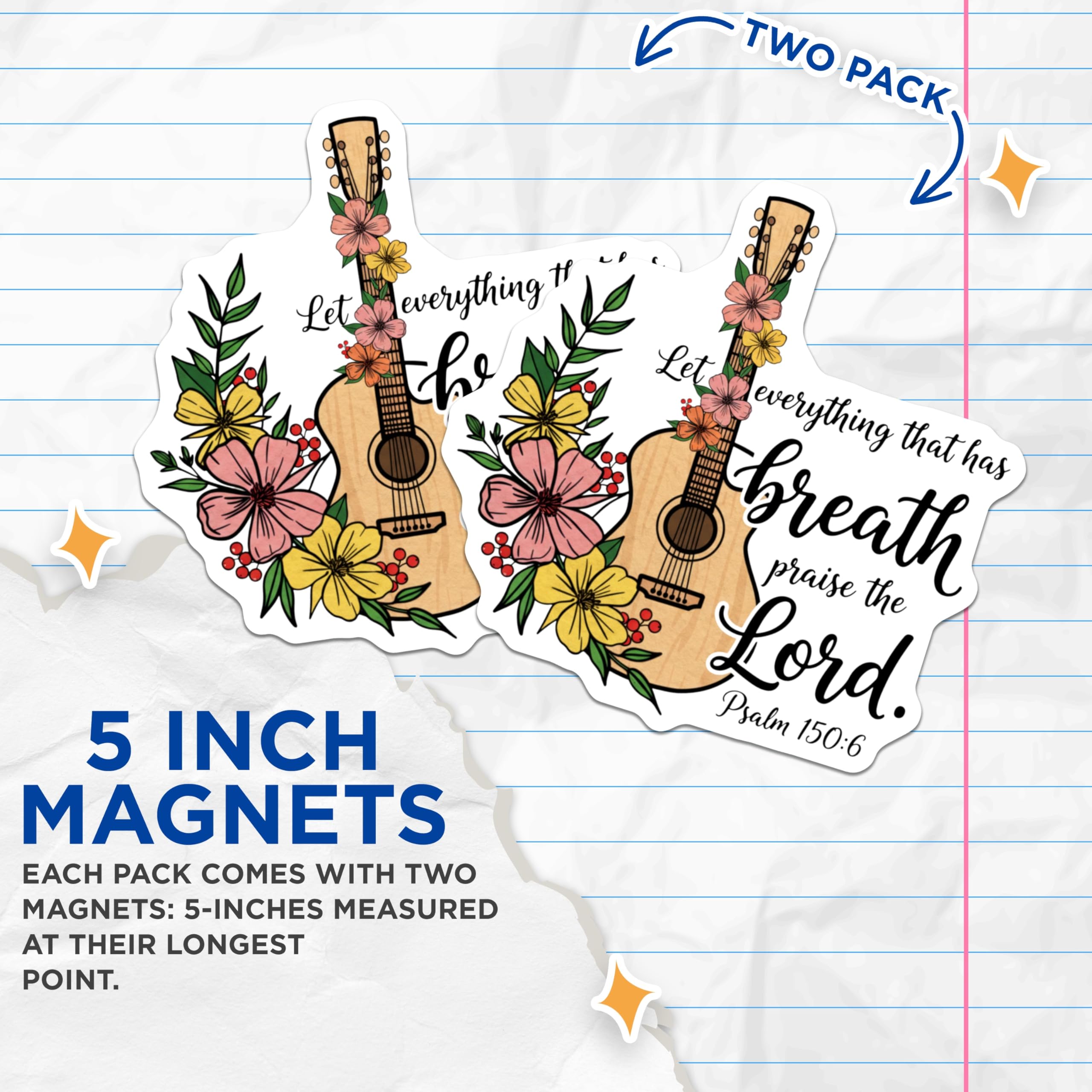 (2 Pack) Christian Guitar Magnets - Psalm 150-6 - Religious Fridge Decors - 5" On Longest Side - Premium Magnet - for Cars, Refrigerators, Toolboxes, Lockers - Made in USA - MAG16253