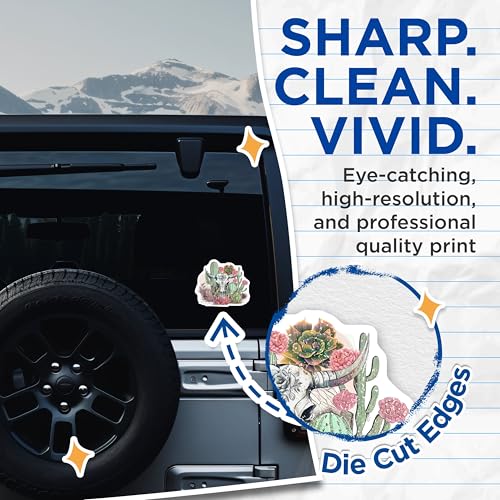 (2 Pack) Skull Cactus Stickers - Western Desert Theme - Succulent Plant Stickers - 5" On Longest Side - Sticks to Smooth Flat Surfaces - Made in USA - BMCS6323