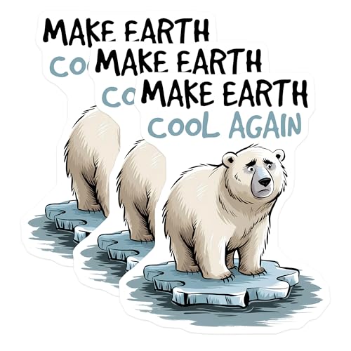 (3 Pack) Polar Bear Decals - Earth Climate - Sad Bear Laptop Decal - 3 Inches On Longest Side - Easy Peel & Apply - Made in USA - 3MCS7213