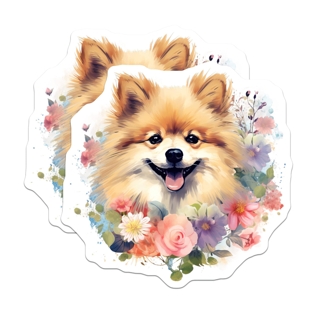 (2 Pack) Pomeranian Dog Magnets - Cute Floral Pet Art - Dog Mom Refrigerator Decor - 5 Inches On Longest Side - Thick Durable Magnet - Made in USA - MAG30330