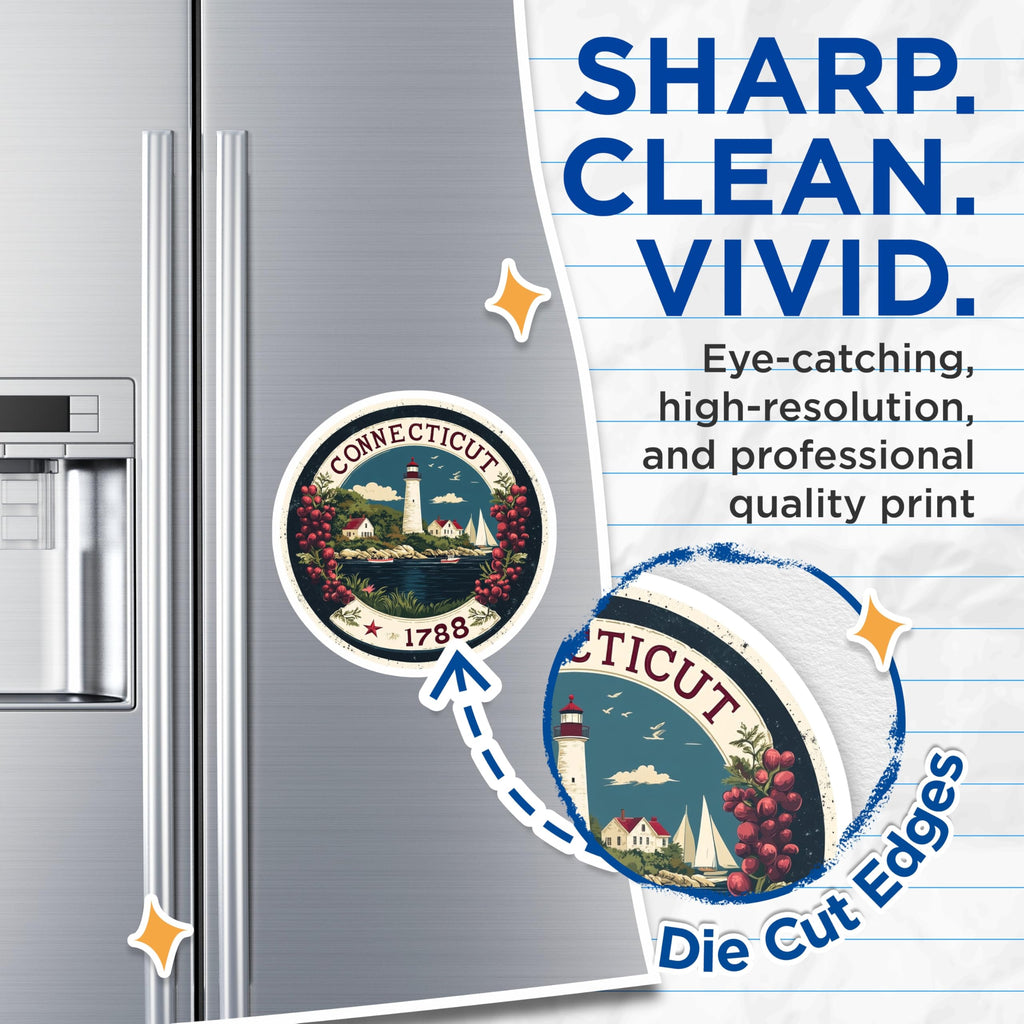 (2 Pack) Connecticut State Magnets - Lighthouse Seascape Souvenir - Travel Home Decor - 5" On Longest Side - Premium Magnet - for Cars, Refrigerators, Toolboxes, Lockers - Made in USA - MAG15259