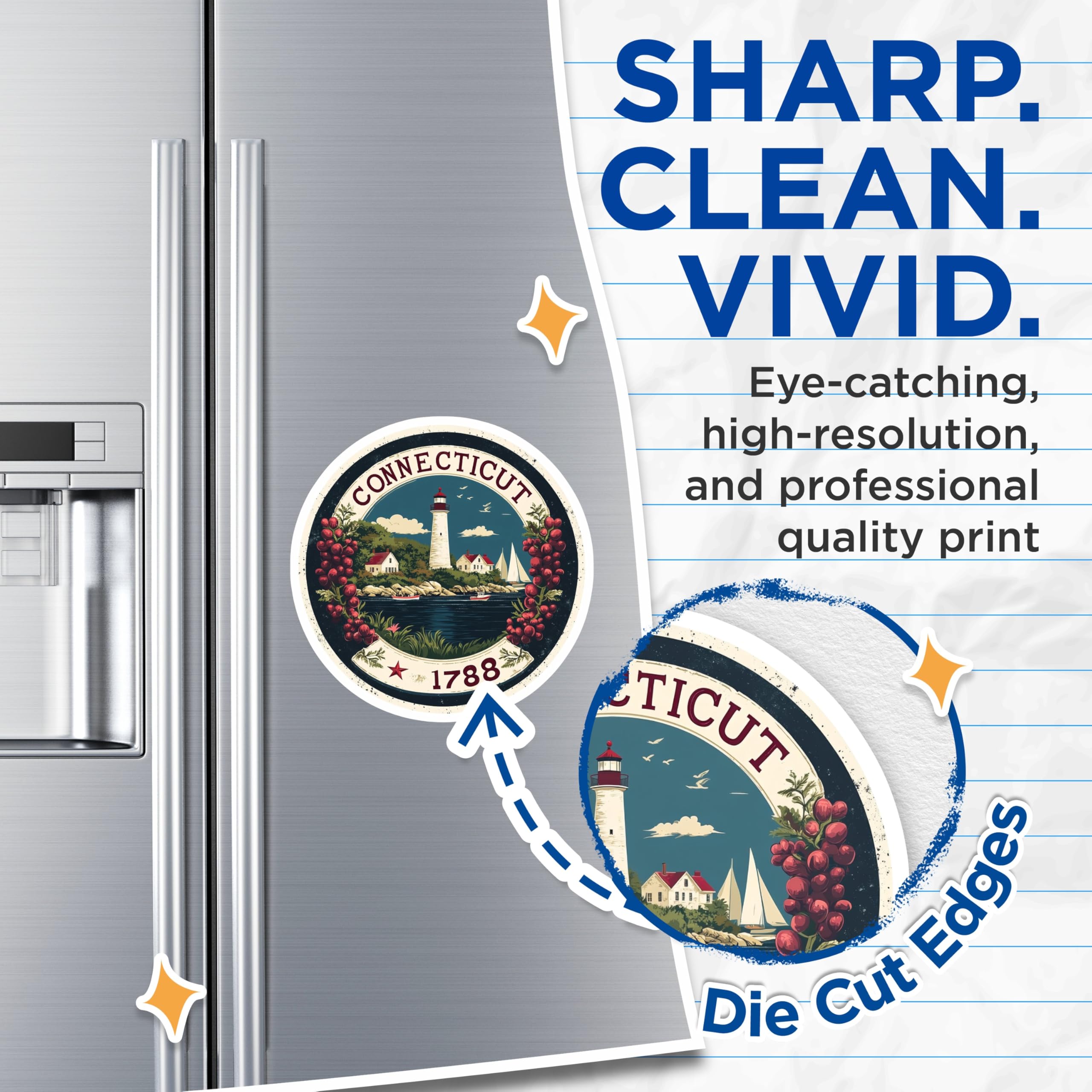 (2 Pack) Connecticut State Magnets - Lighthouse Seascape Souvenir - Travel Home Decor - 5" On Longest Side - Premium Magnet - for Cars, Refrigerators, Toolboxes, Lockers - Made in USA - MAG15259
