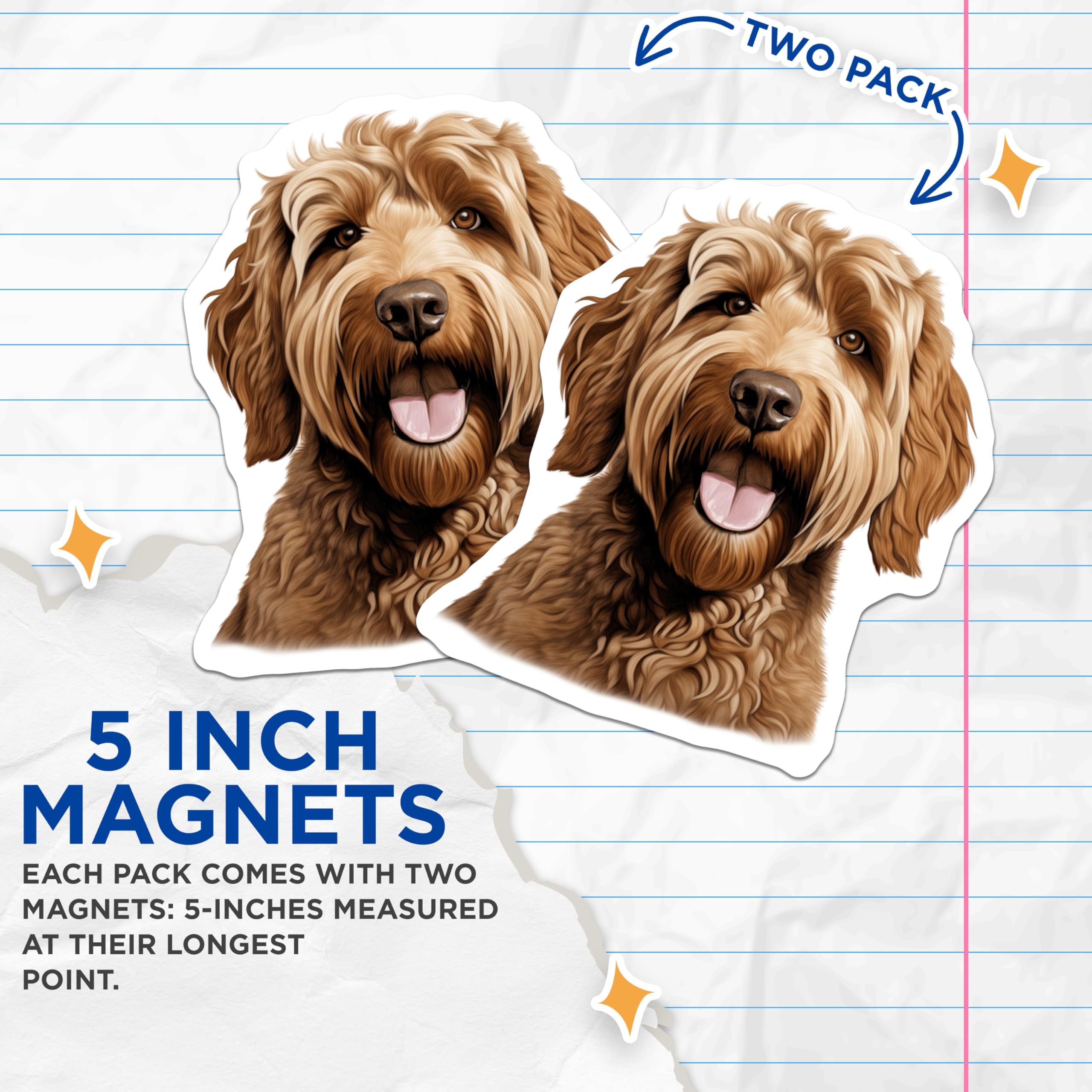 (2 Pack) Goldendoodle Dog Magnets - Doodle Dog Mom Decor - Pet Lover Animal Art - Golden Doodle Accessories - 5 Inches On Longest Side - Thick Durable Magnet - Made in USA - MAG26802