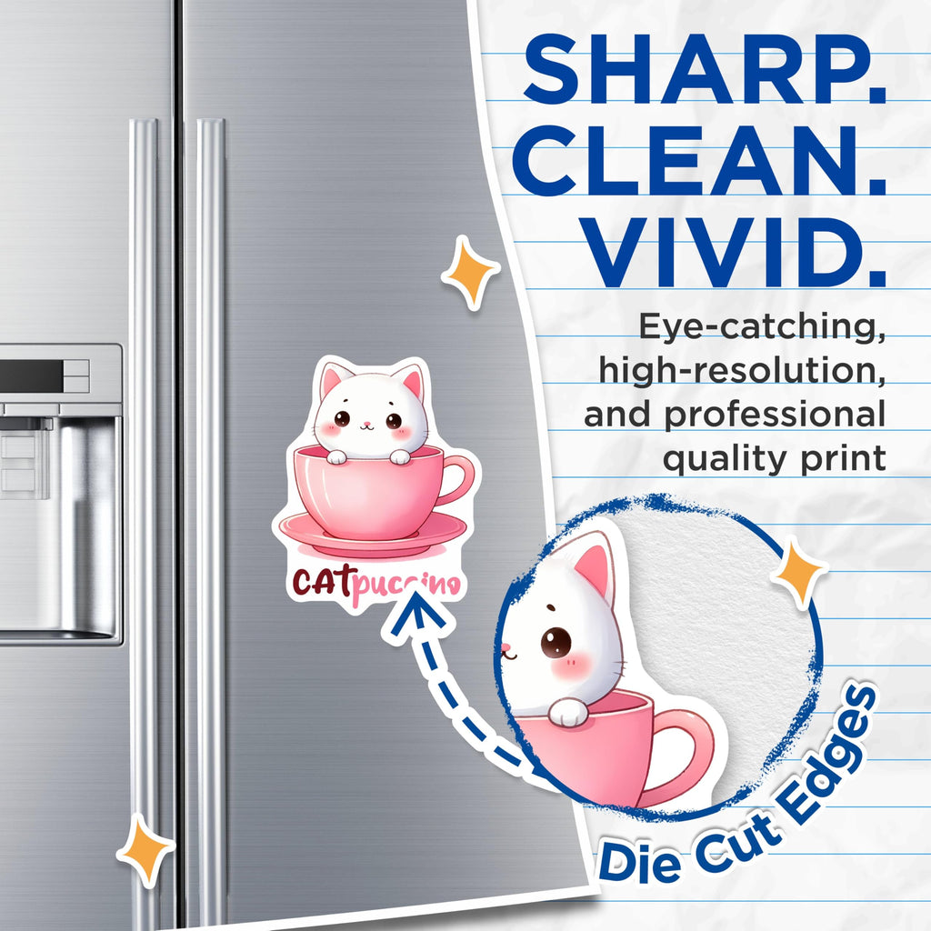 (2 Pack) Cute Cat Magnets - Kawaii Cat in Teacup Magnets - Adorable Animal Kitchen DÃ©cor Magnets - 5" On Longest Side - for Cars, Refrigerators, Toolboxes, Lockers - Made in USA BMCS3296