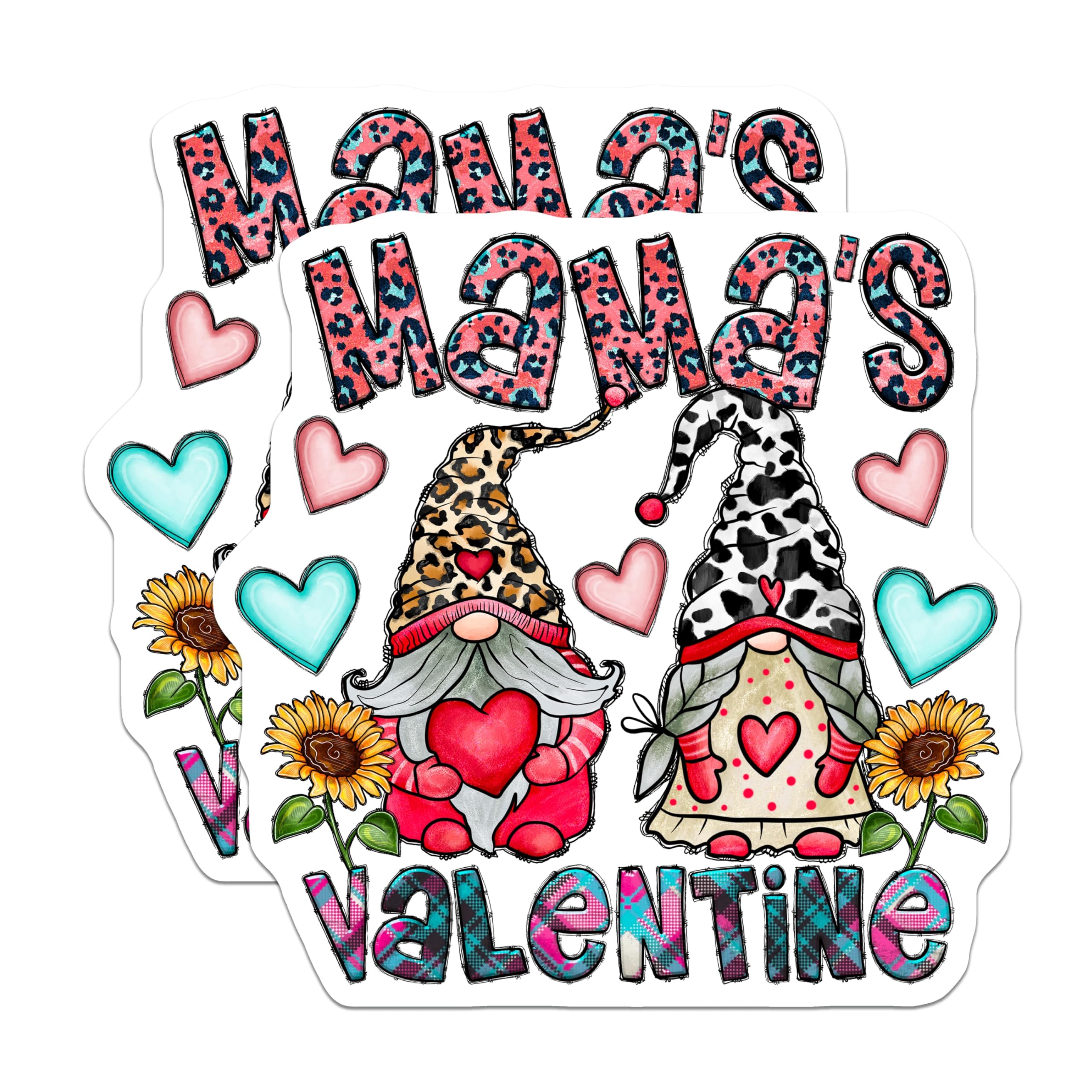 (2 Pack) Mama's Valentine Magnets - Gnome Valentine - Leopard Cow Print - Farmhouse Heart Decor - Cute Mom Love - 5 Inches On Longest Side - Thick Durable Magnet - Made in USA - MAG25751