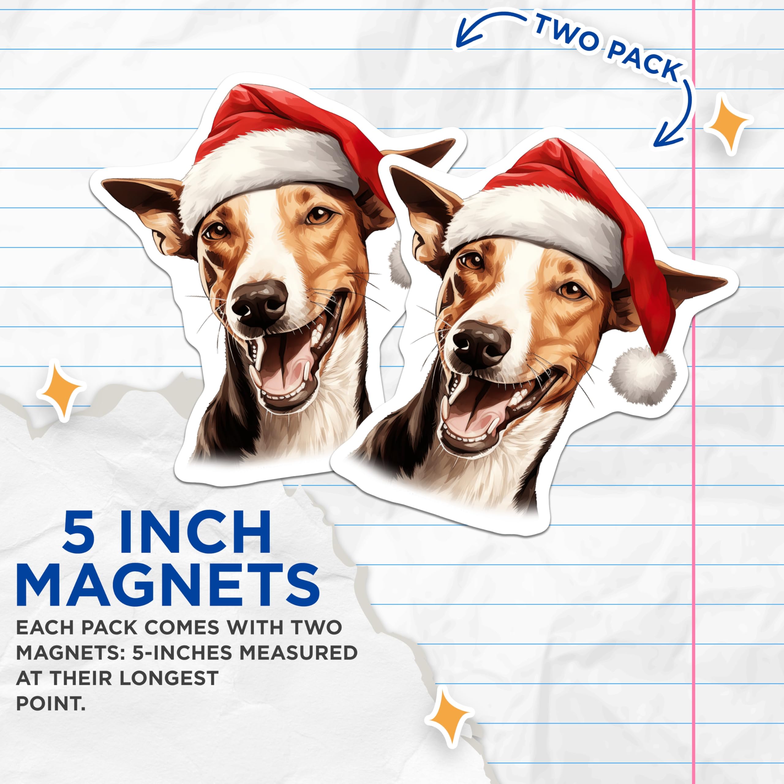 (2 Pack) Christmas Dog Magnets - Santa Hat Dog Head - Holiday Pet Refrigerator Accent - Dog Lover Christmas Decor - 5 Inches On Longest Side - Thick Durable Magnet - Made in USA - MAG25713