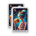 (2 Pack) Skeleton Eating Burger Stickers - Burger Lover Decal - Goth Aesthetic Food Stickers - 5" On Longest Side - Sticks to Smooth Flat Surfaces - Made in USA - BMCS4796