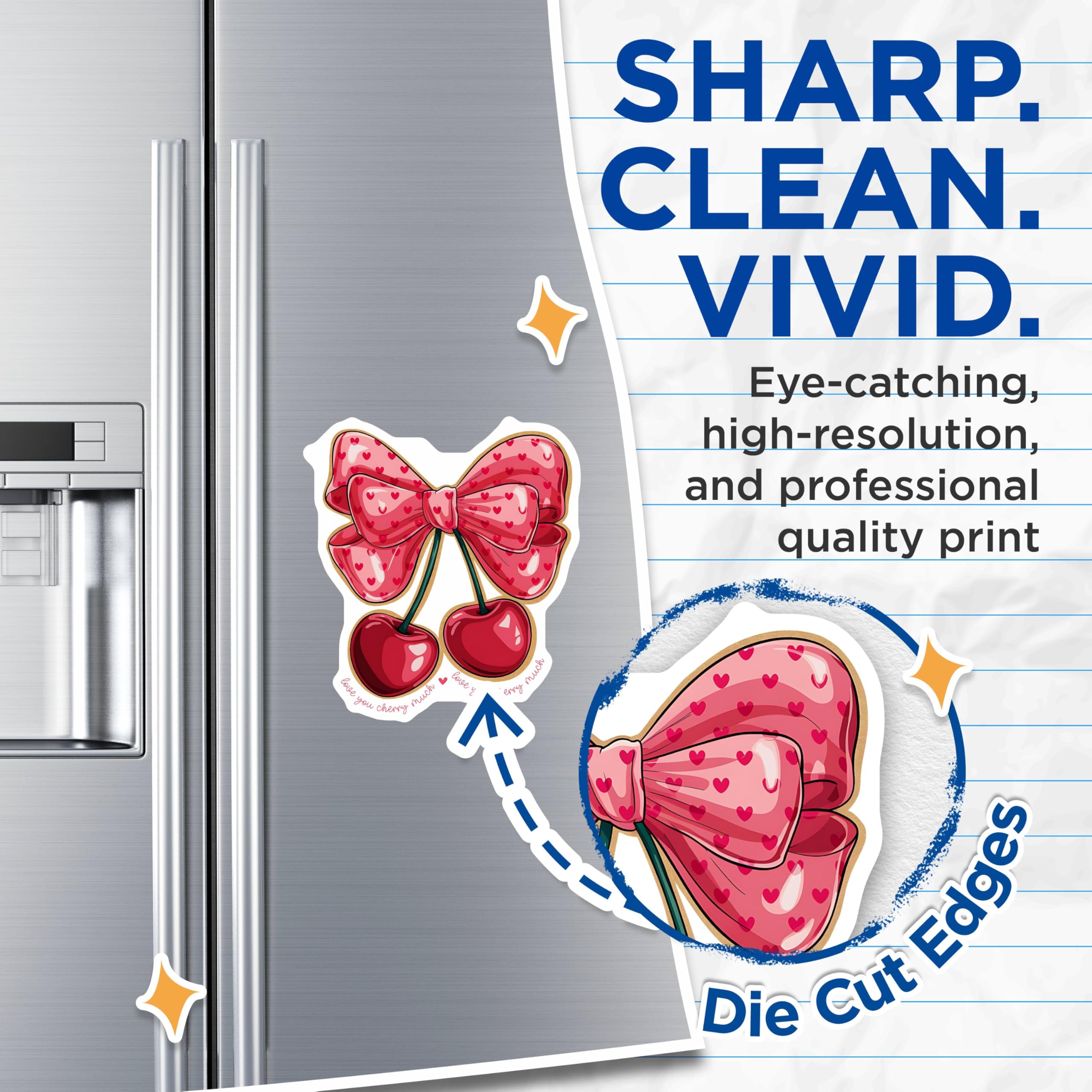 (2 Pack) Cherry Bow Magnets - Cute Kitchen Decor Magnets - Love You Cherry Much Magnets for Fridge - 5" On Longest Side - for Cars, Refrigerators, Toolboxes, Lockers - Made in USA BMCS3524