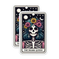 (2 Pack) The Drama Queen Skeleton Magnets - Floral Crown Skull Tarot Card Artwork - Mystical Witchy Refrigerator Decor - 5 Inches On Longest Side - Thick Durable Magnet - Made in USA - MAG22326