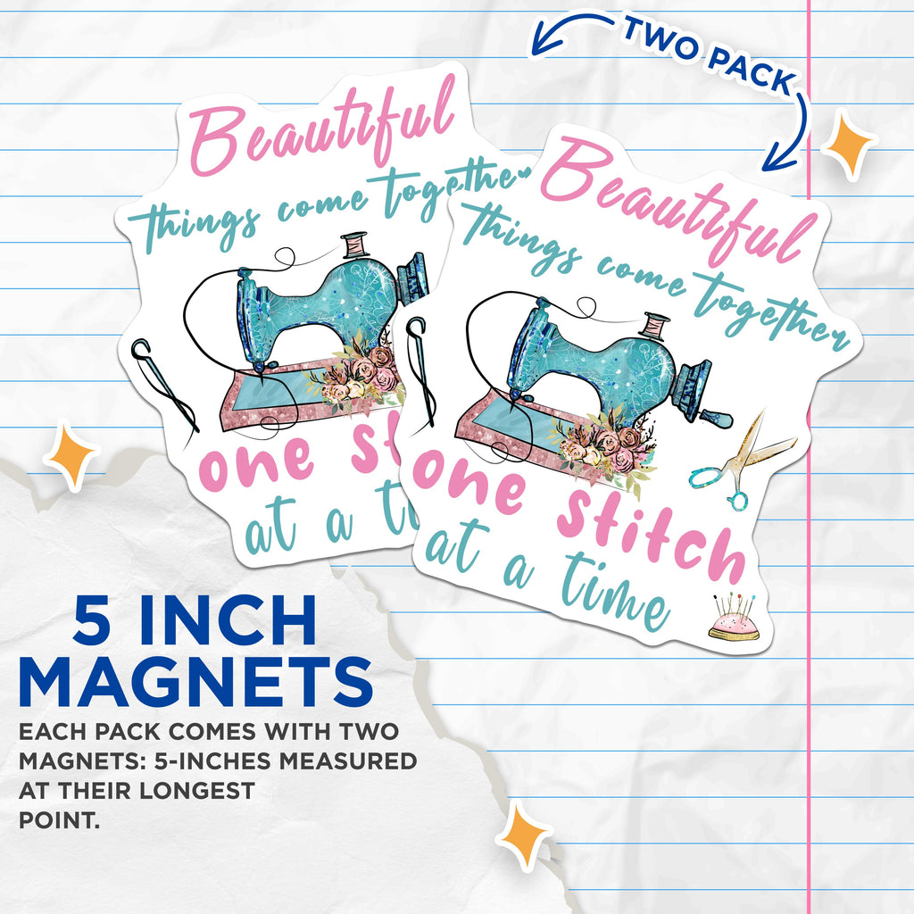 (2 Pack) Sewing Machine Magnets - Inspirational Craft Quote Decor - Seamstress Accessories - Quilting Room Motivation - 5 Inches On Longest Side - Thick Durable Magnet - Made in USA - MAG36219