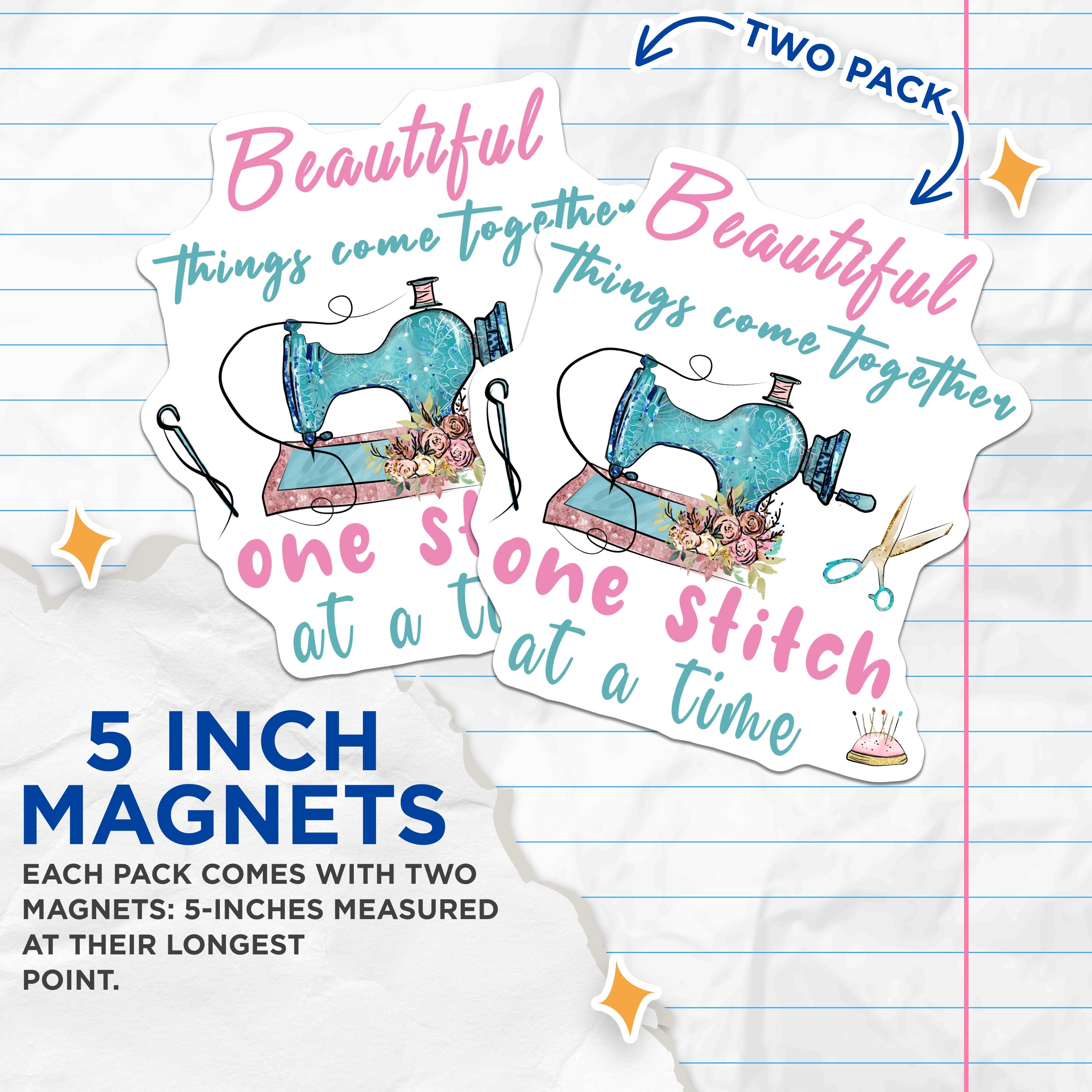 (2 Pack) Sewing Machine Magnets - Inspirational Craft Quote Decor - Seamstress Accessories - Quilting Room Motivation - 5 Inches On Longest Side - Thick Durable Magnet - Made in USA - MAG36219