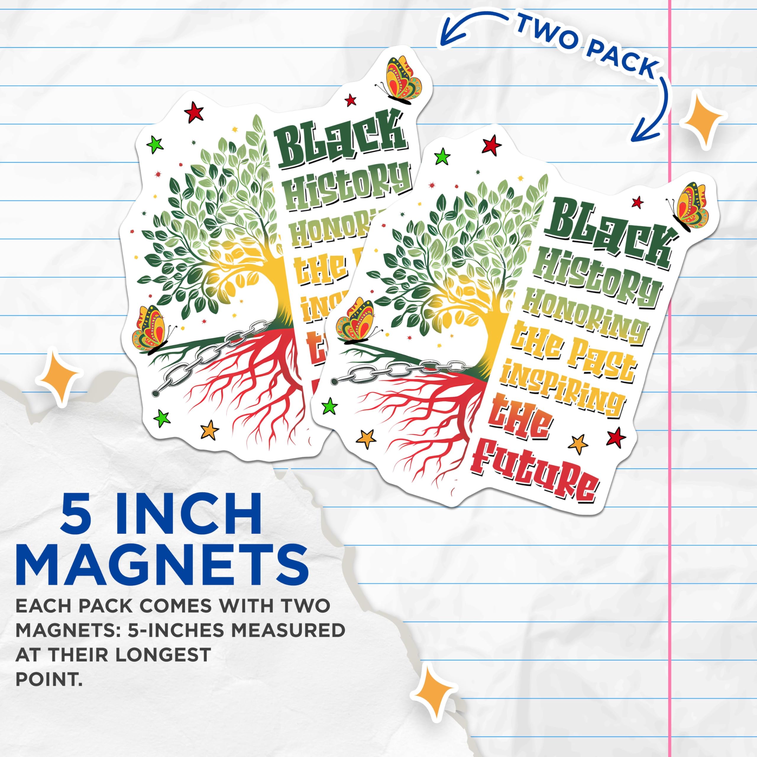 (2 Pack) Black History Magnets - Honoring The Past Magnets - Inspiring The Future Magnets - Tree of Life Magnets - 5" On Longest Side - for Cars, Fridges, Toolboxes - Made in USA - MAG3728
