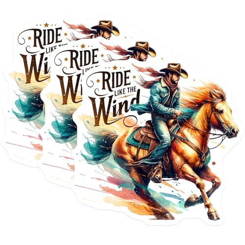 (3 Pack) Cowboy Horse Decals - Ride Like The Wind Stickers - Western Laptop Decal- 3 Inches On Longest Side - Easy Peel & Apply - Made in USA - 3MCS5696