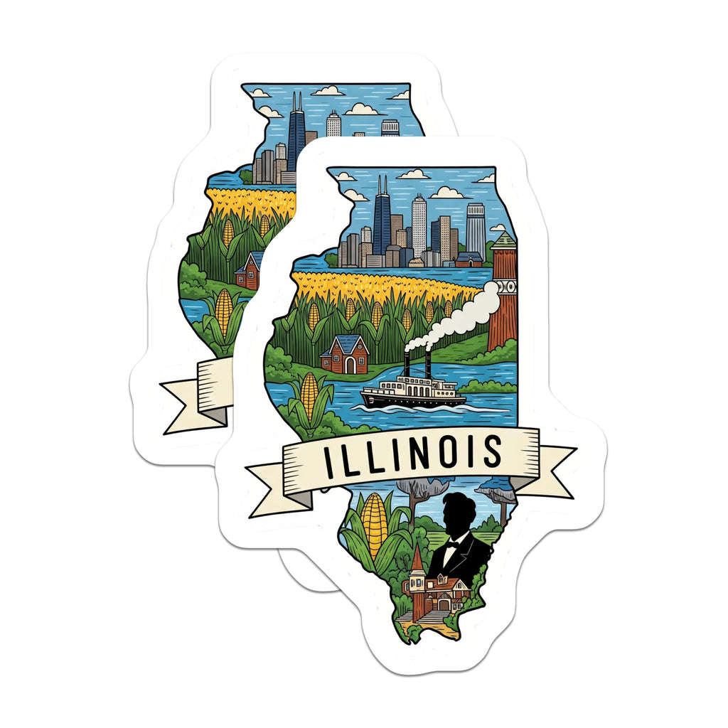 (2 Pack) Illinois State Magnets - Chicago Skyline - Abraham Lincoln Souvenir - 5" On Longest Side - Premium Magnet - for Cars, Refrigerators, Toolboxes, Lockers - Made in USA - MAG14669