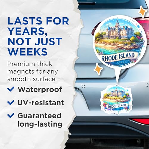 (2 Pack) Rhode Island Magnets - State Souvenir Magnet - Travel Keepsake - Scenic Magnet Decoration - 5" On Longest Side - for Cars, Fridges, Toolboxes - Made in USA - MAG6782