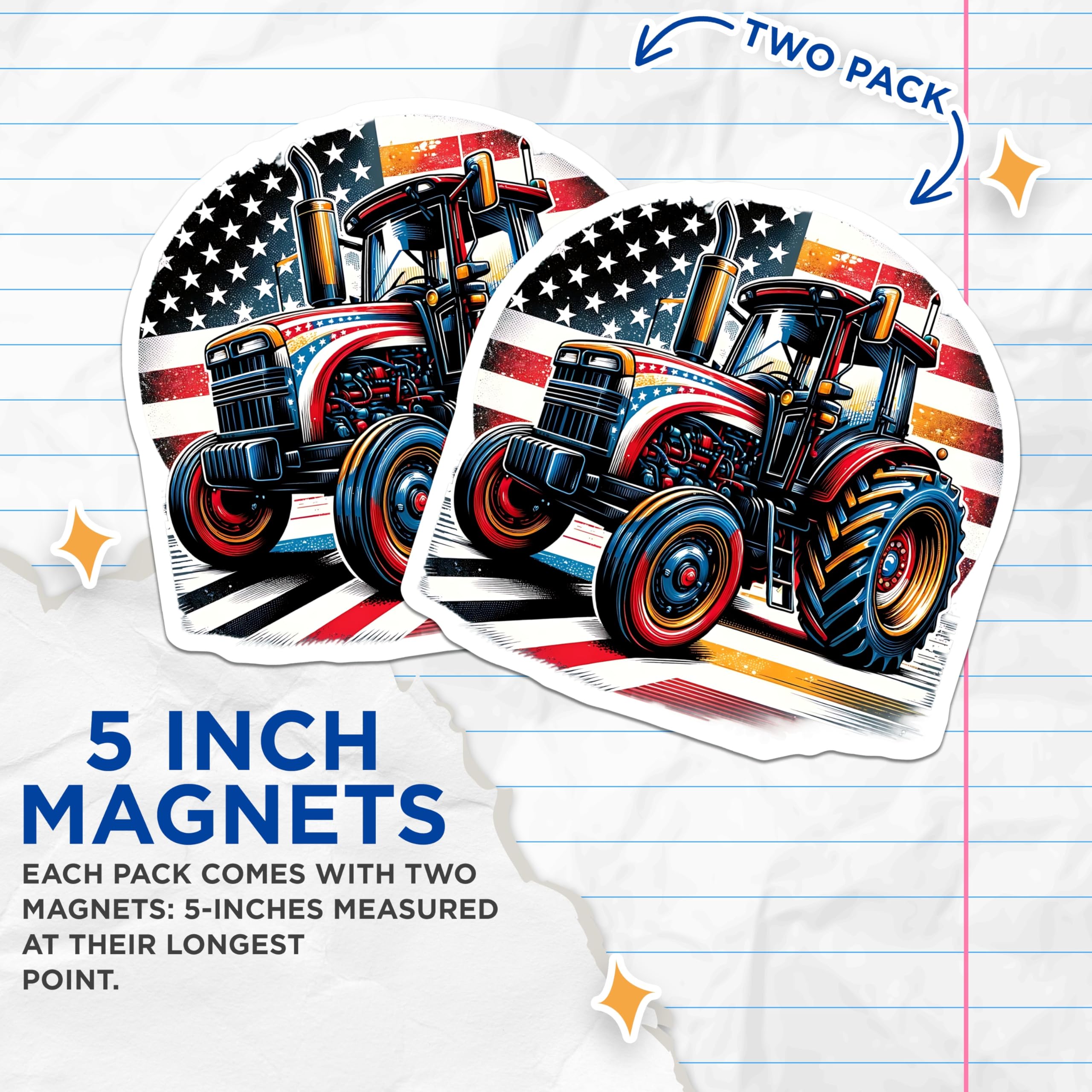 (2 Pack) Tractor Magnets - American Flag Farm Decor - Patriotic Refrigerator Magnets - 5" On Longest Side - Premium Magnet - for Cars, Refrigerators, Toolboxes, Lockers - Made in USA - MAG15420