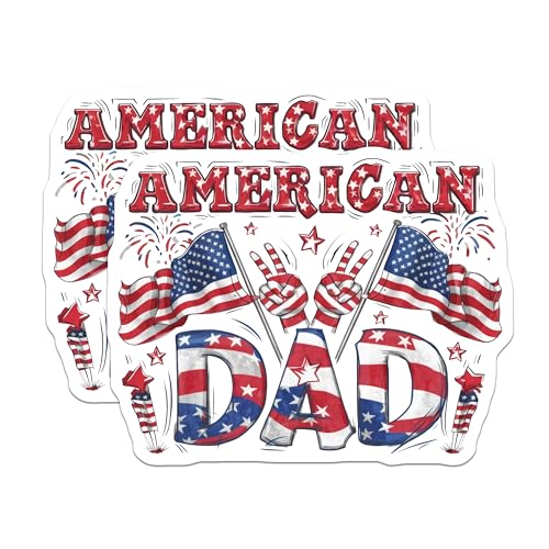(2 Pack) American Dad Stickers - USA Patriotic - Father's Day Decal - 5" On Longest Side - Sticks to Smooth Flat Surfaces - Made in USA - BMCS8506