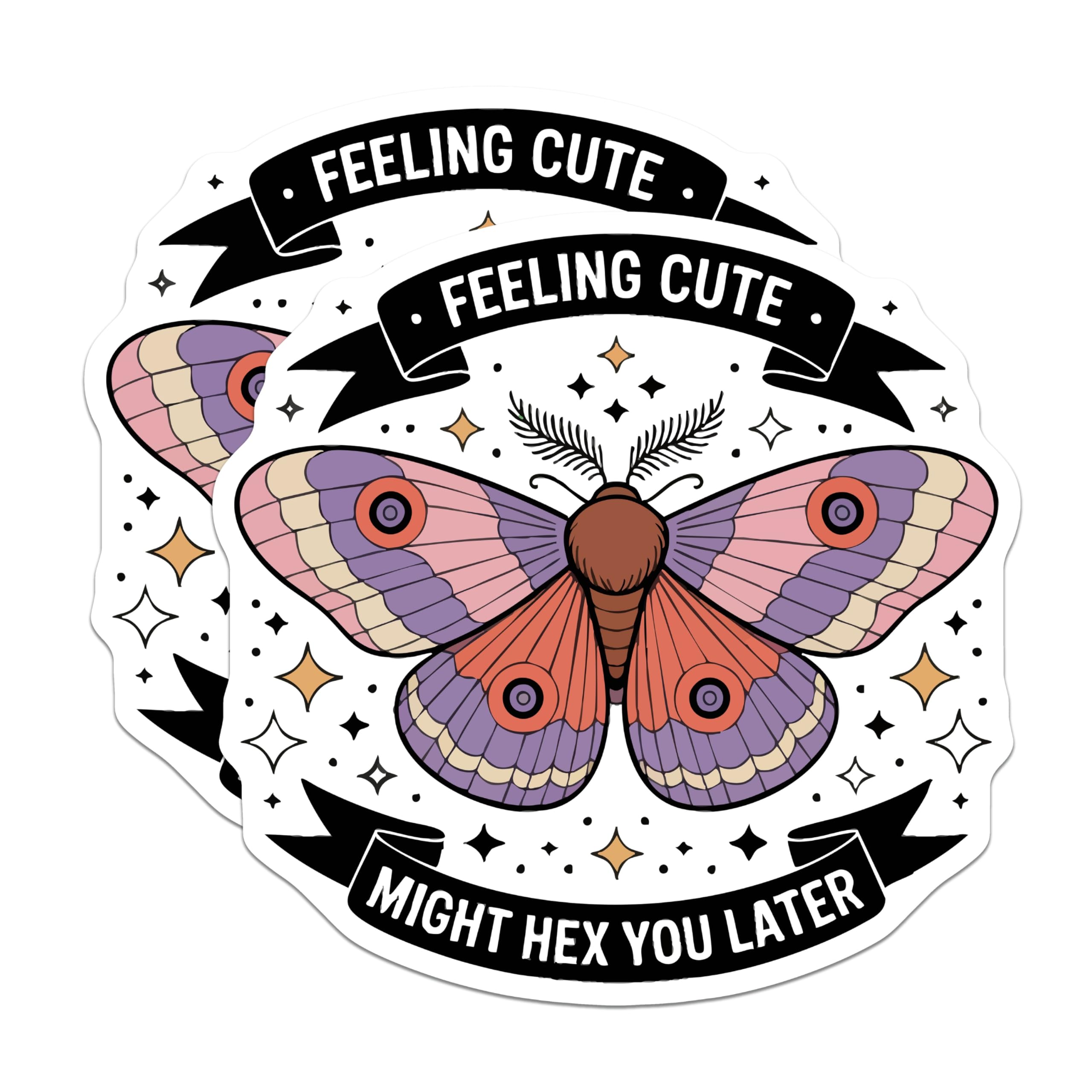 (2 Pack) Witchy Moth Magnets - Feeling Cute Might Hex You Later - Humorous Insect Art - Mystical Creature Refrigerator Decor - 5 Inches On Longest Side - Thick Durable Magnet - Made in USA - MAG22463