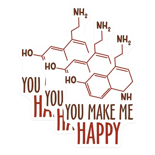 (3 Pack) Serotonin Decals - You Make Me Happy - Molecule Decals - 3 Inches On Longest Side - Easy Peel & Apply - Made in USA - 3MCS6786
