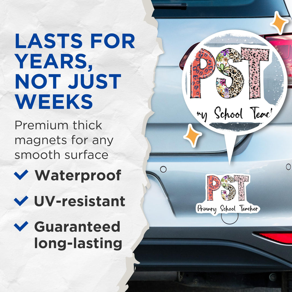 (2 Pack) PST Primary School Teacher Magnets - Teacher Appreciation - Educator Decor - 5" On Longest Side - Premium Magnet - for Cars, Refrigerators, Toolboxes, Lockers - Made in USA - MAG14191