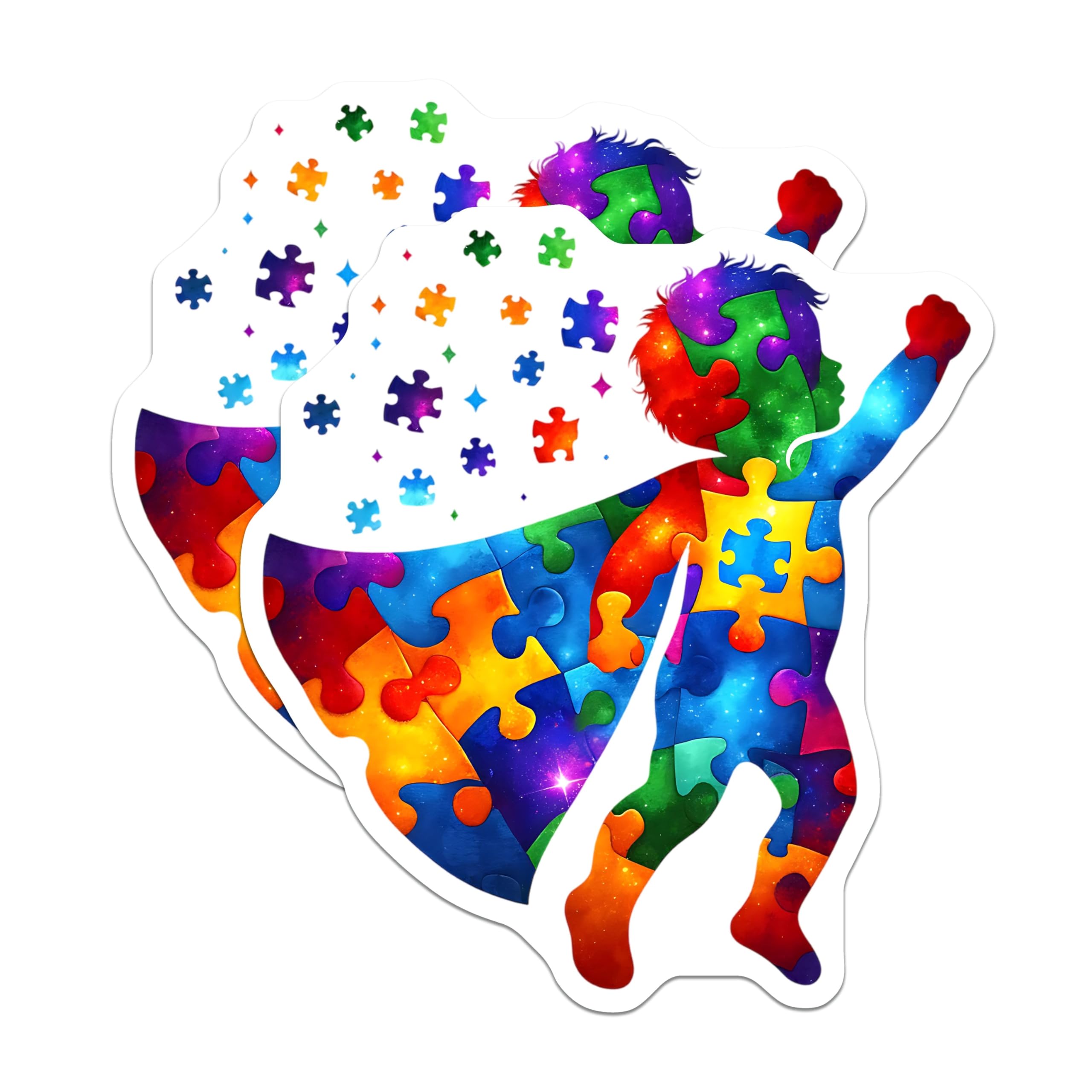 (2 Pack) Superhero Puzzle Magnets - Colorful Child Silhouette - 5" On Longest Side - for Cars, Fridges, Toolboxes - Made in USA - MAG7889