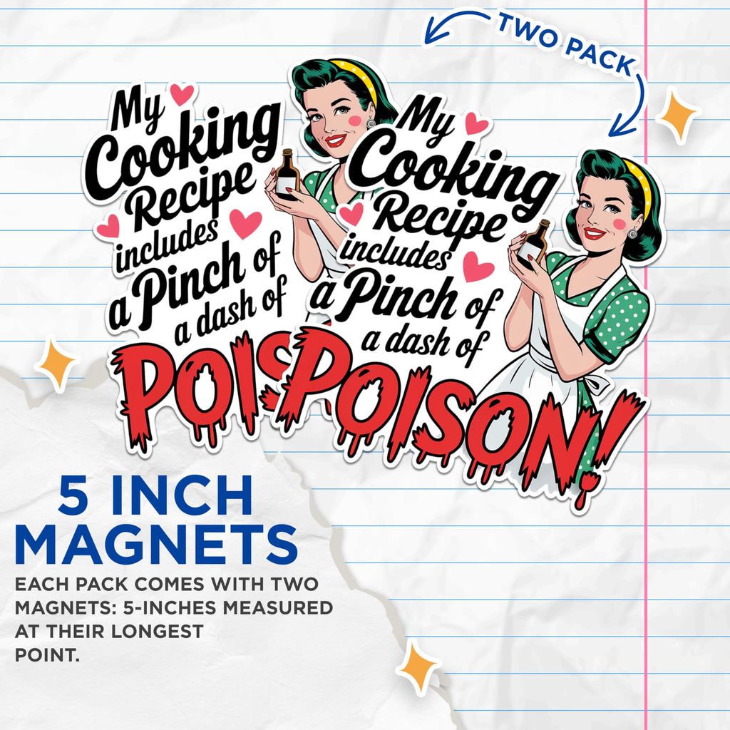 (2 Pack) Retro Pinup Kitchen Magnets - Funny Cooking Recipe Magnets - Humorous Kitchen Decor- 5" On Longest Side - for Fridges, Toolboxes, Cars - Made in USA - MAG2576