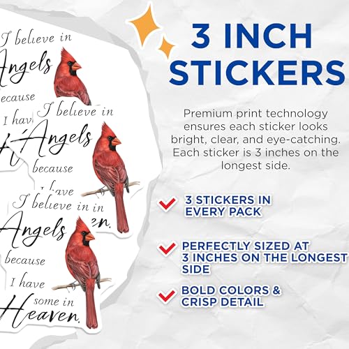 (3 Pack) Cardinal Decals - Angel Memorial Decal - in Memory of Decal - 3 Inches On Longest Side - Easy Peel & Apply - Made in USA - 3MCS7652