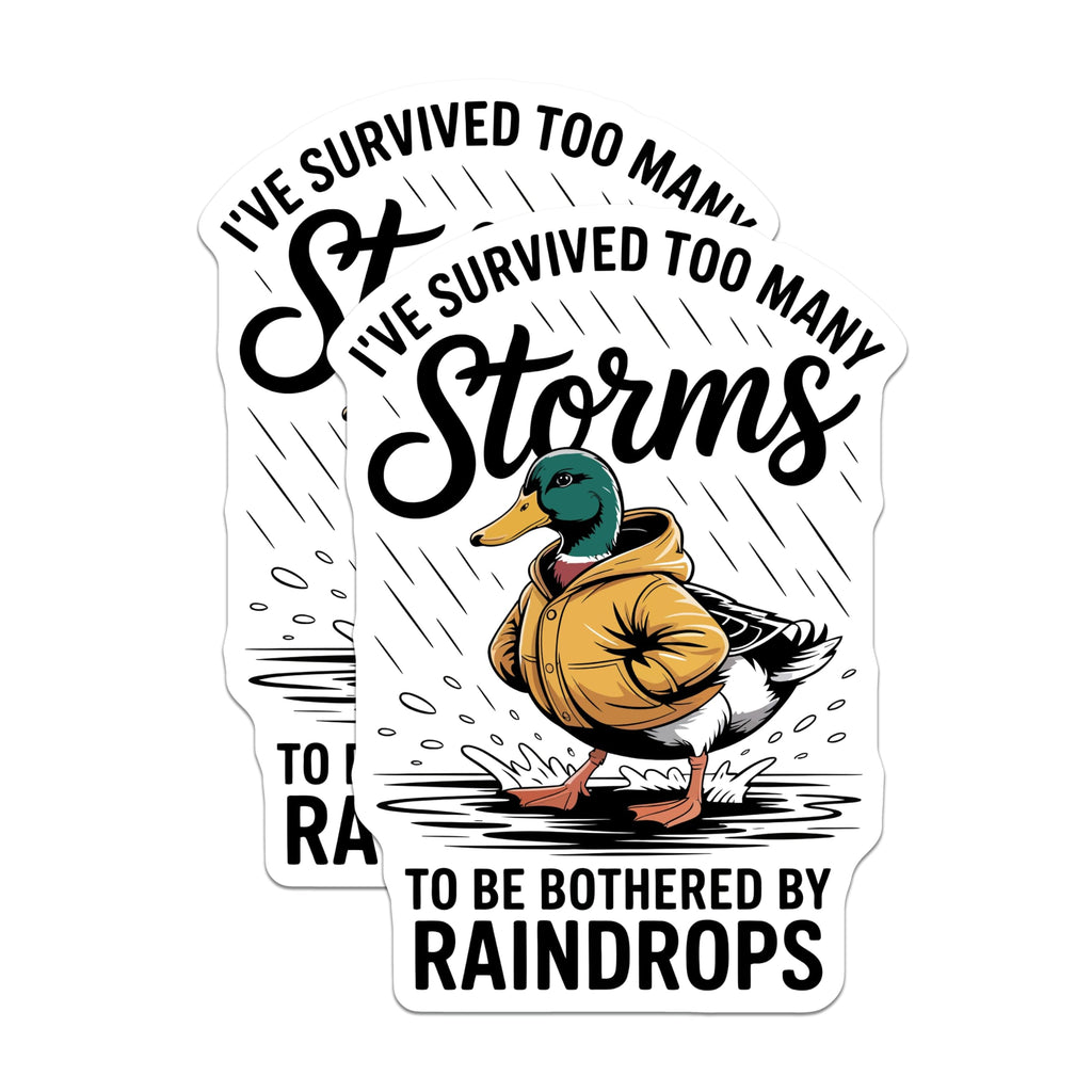 (2 Pack) Storm Survivor Duck Magnets - Funny Raindrop Quote - Resilient Mallard Art - 5 Inches On Longest Side - Thick Durable Magnet - Made in USA - MAG23073