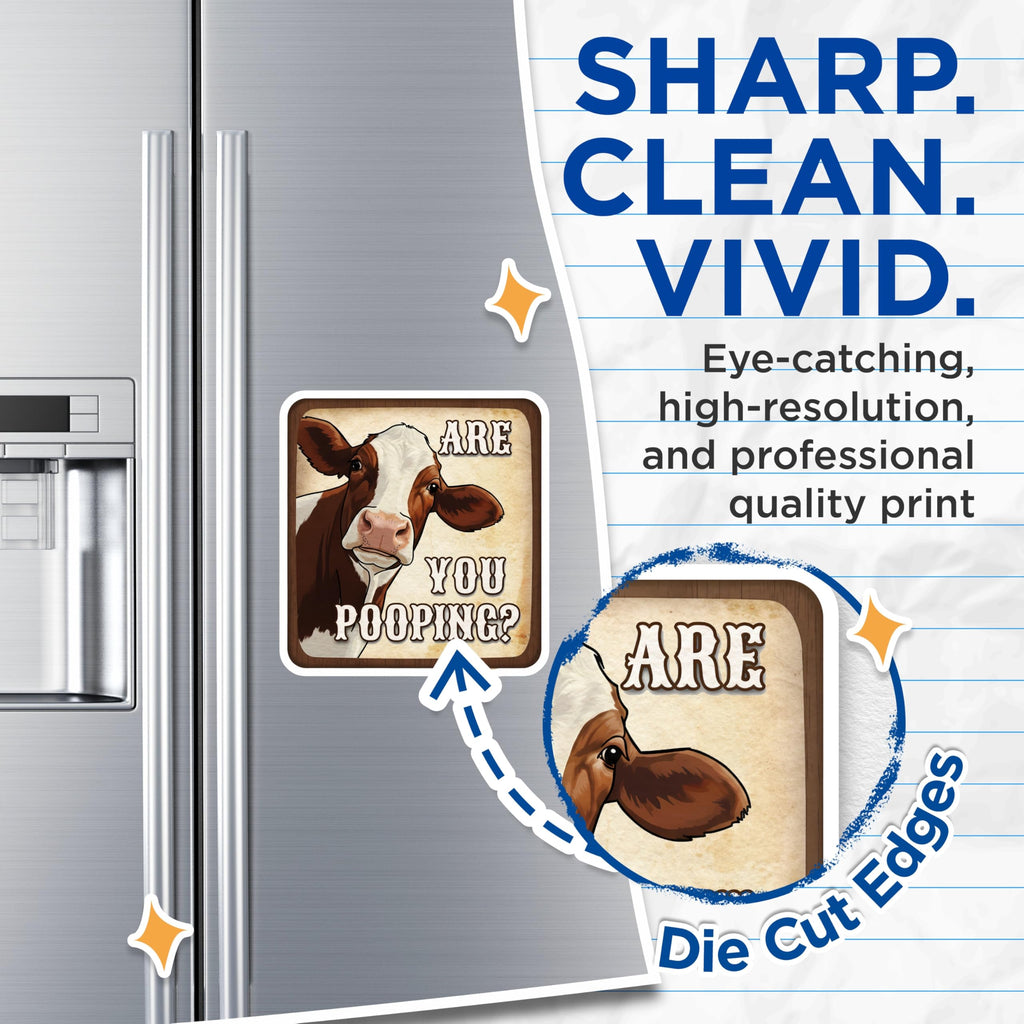 (2 Pack) Funny Cow Magnets - Bathroom Humor Decor - Farm Animal Art Magnets - 5" On Longest Side - Premium Magnet - for Cars, Refrigerators, Toolboxes, Lockers - Made in USA - MAG15826