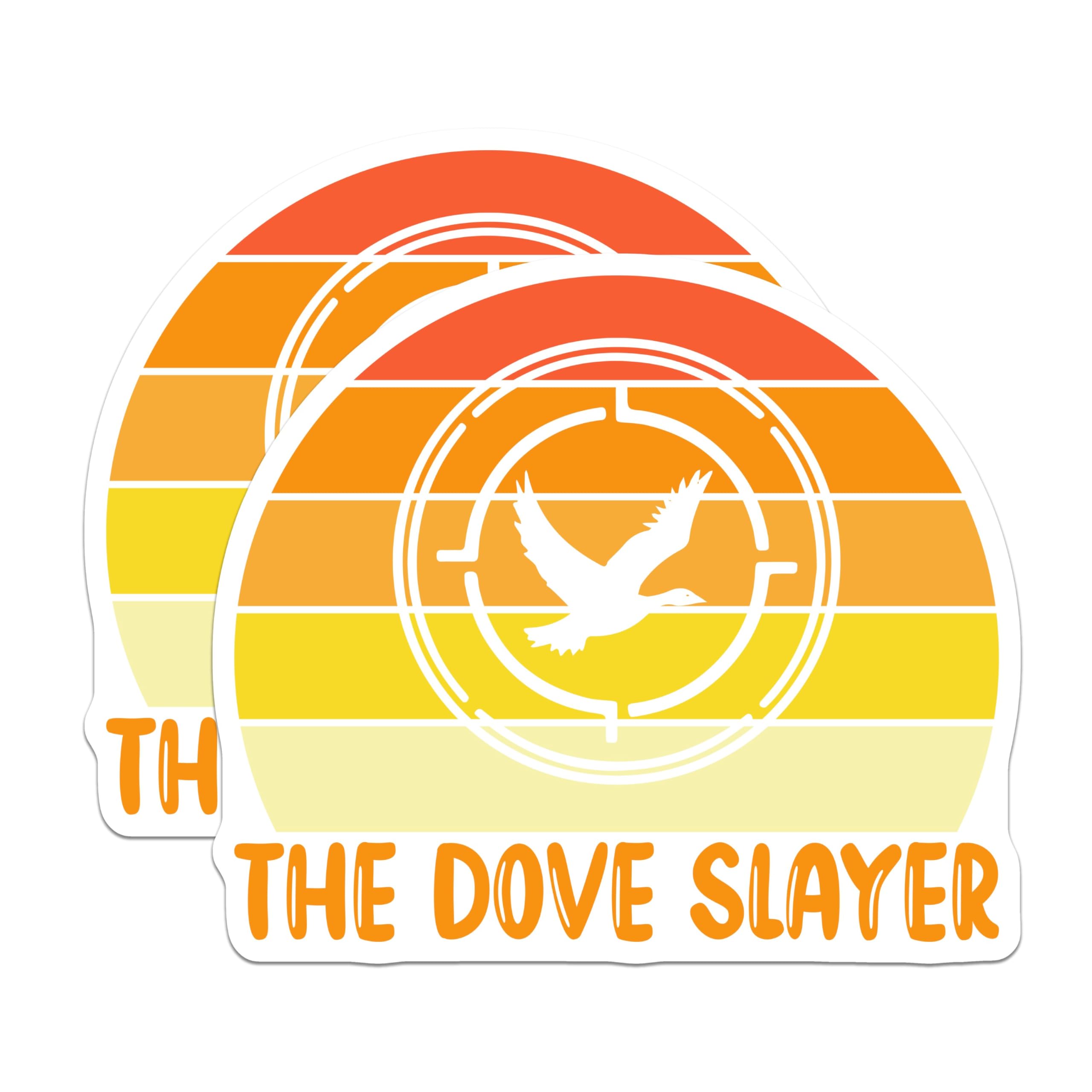 (2 Pack) The Dove Slayer Stickers - Retro Hunting Stickers - Bird Hunter Decal - 5" On Longest Side - Sticks to Smooth Flat Surfaces - Made in USA - BMCS5391