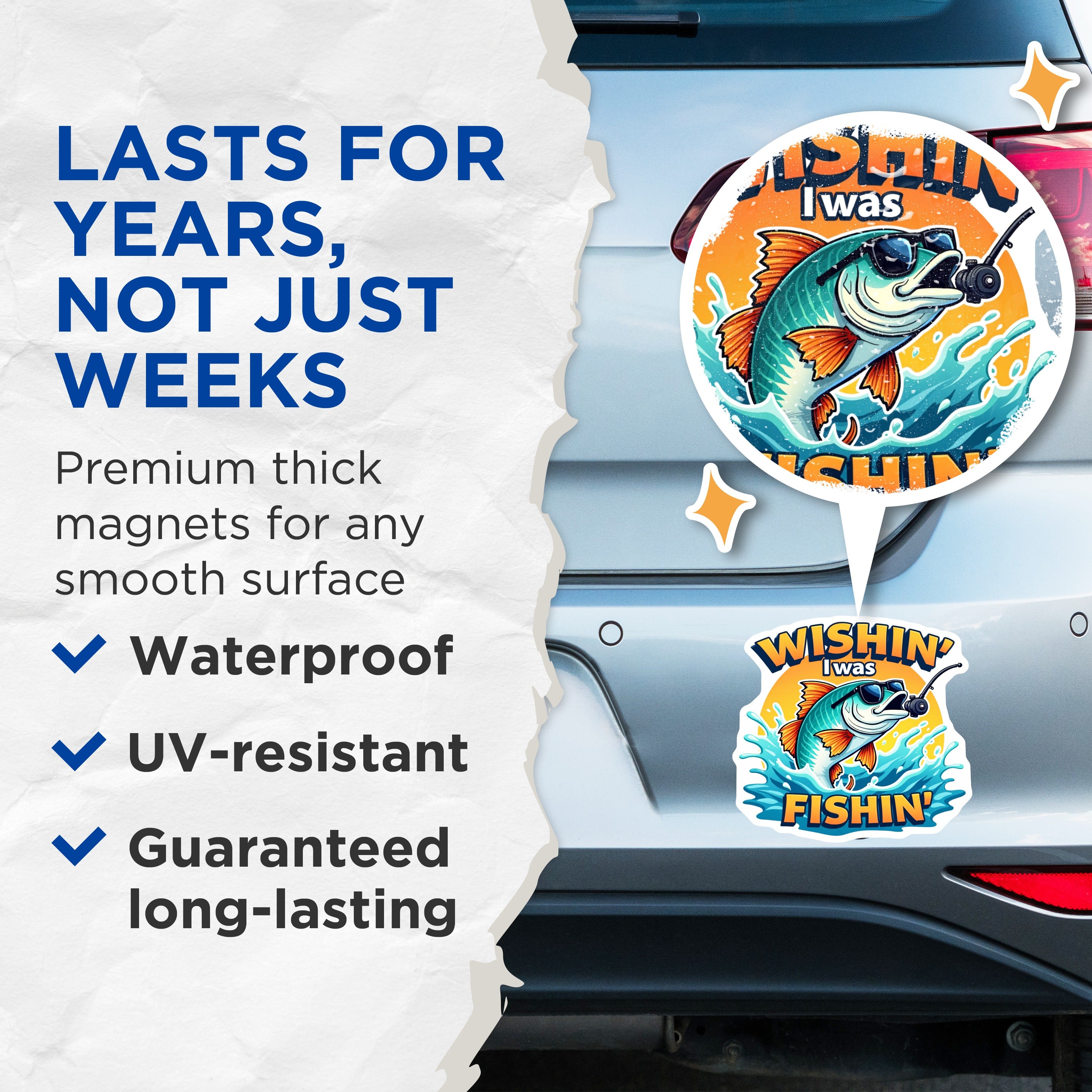 (2 Pack) Wishin I was Fishin Magnets - Funny Fishing Refrigerator Decor - Bass Angler Tackle Box Present for Him - 5 Inches On Longest Side - Thick Durable Magnet - Made in USA - MAG37791