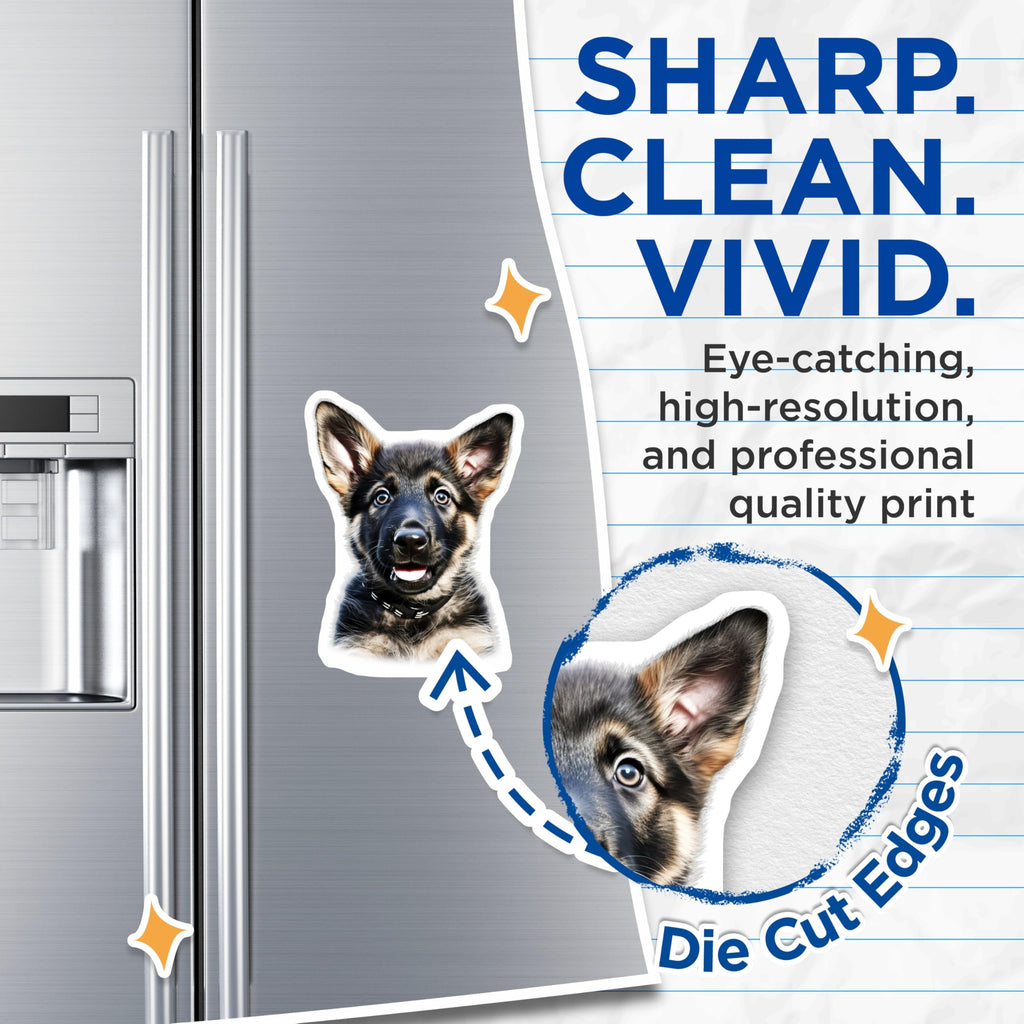 (2 Pack) German Shepherd Puppy Magnets - Cute Dog Lover Pet Parent - Fridge Locker Decor for Pet Owners - 5 Inches On Longest Side - Thick Durable Magnet - Made in USA - MAG25282