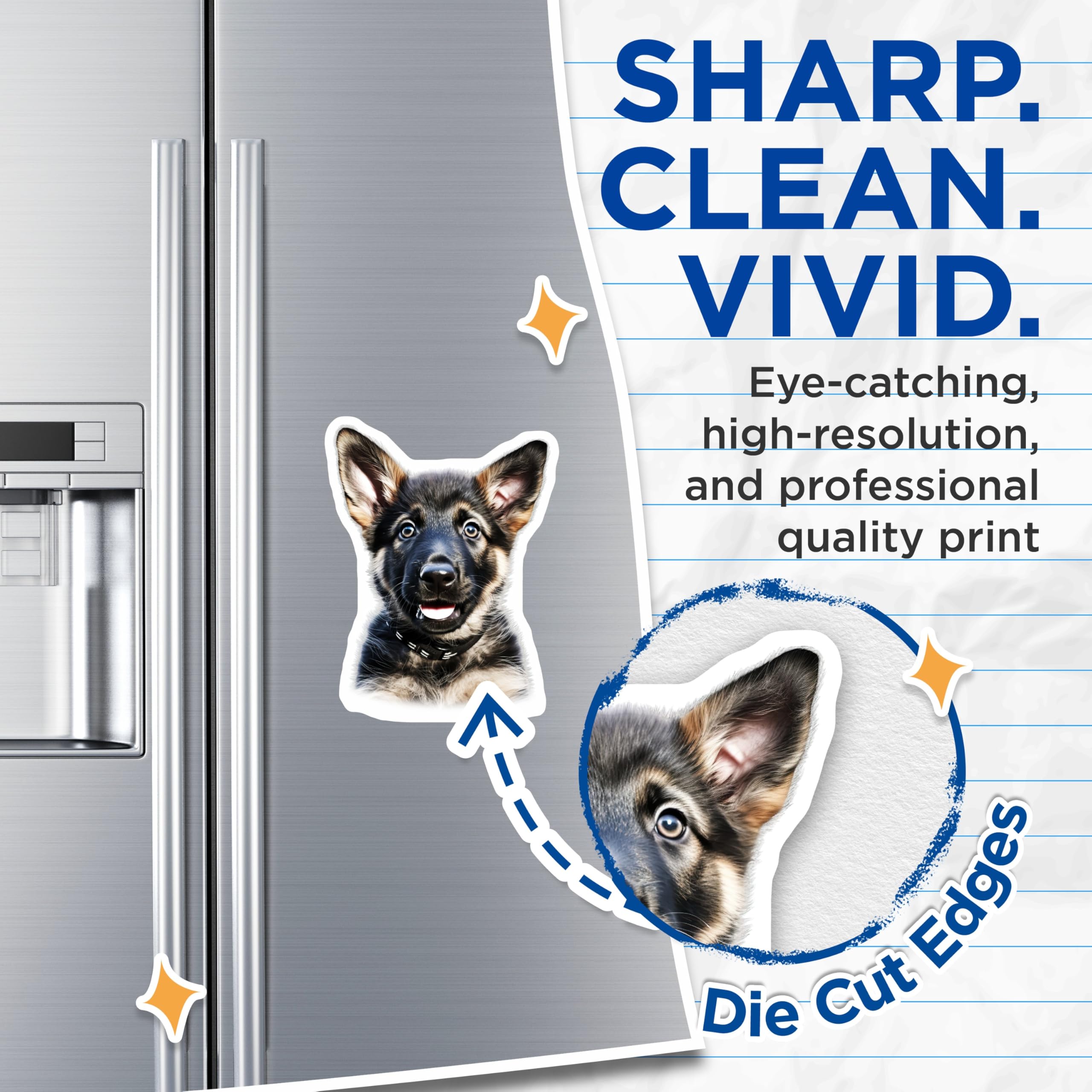 (2 Pack) German Shepherd Puppy Magnets - Cute Dog Lover Pet Parent - Fridge Locker Decor for Pet Owners - 5 Inches On Longest Side - Thick Durable Magnet - Made in USA - MAG25282