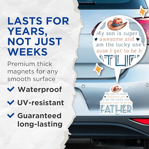 (2 Pack) Super Awesome Father Magnets - Lucky Dad from Son - Father's Day Magnet - Dad Appreciation Magnets - 5" On Longest Side - for Cars, Fridges, Toolboxes - Made in USA - MAG4149