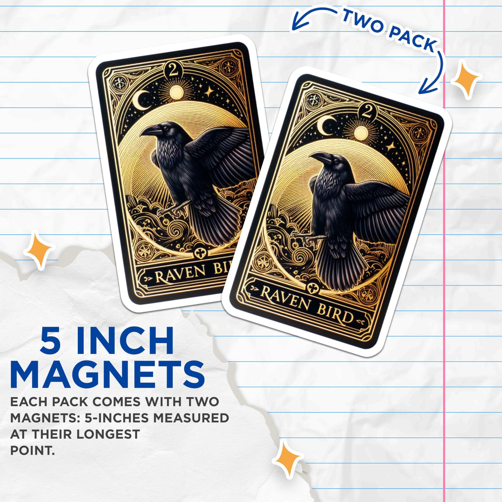 (2 Pack) Raven Bird Magnets - Gothic Celestial Art - Tarot Card Design - Spiritual Occult Decor - 5 Inches On Longest Side - Thick Durable Magnet - Made in USA - MAG20229