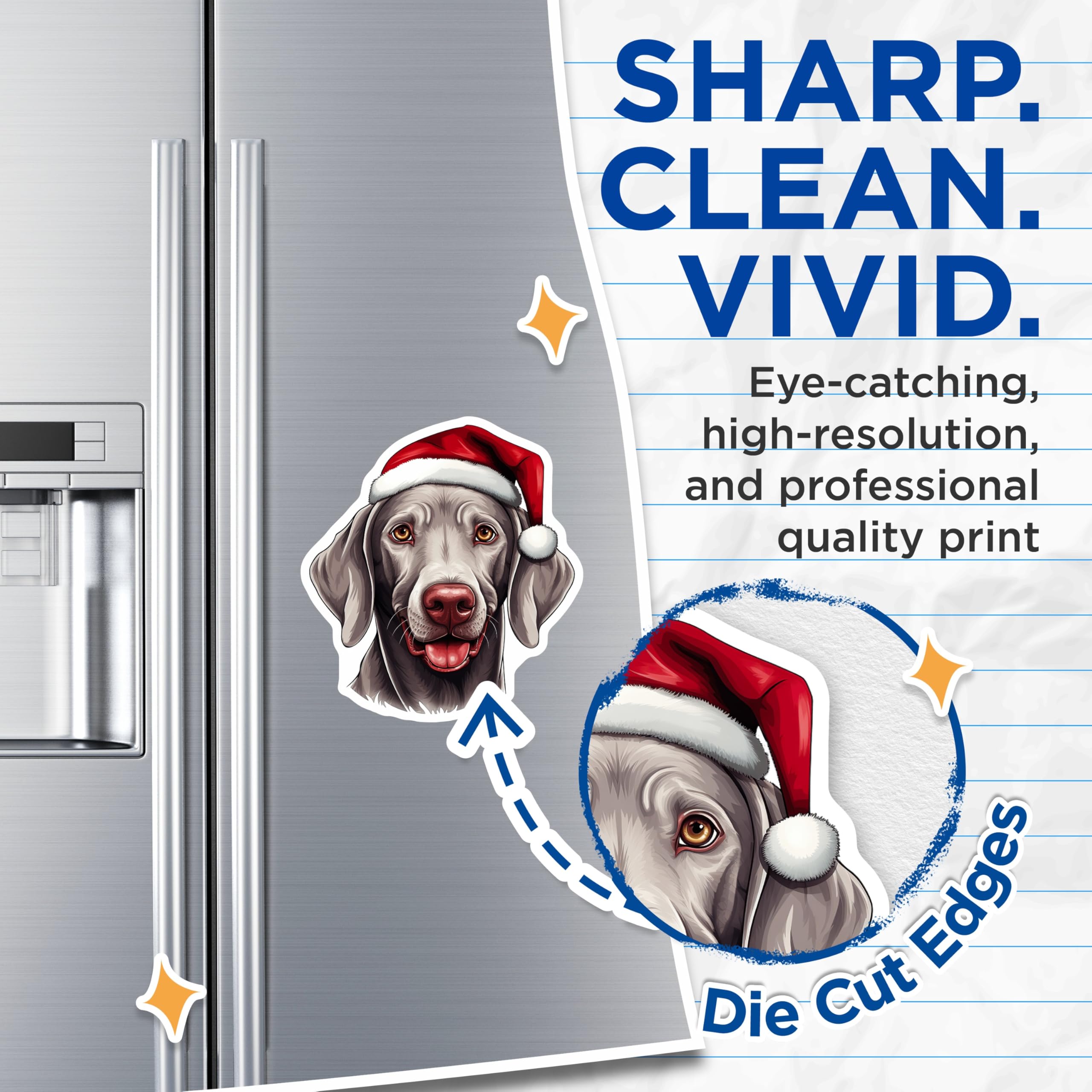 (2 Pack) Weimaraner Christmas Magnets - Dog Santa Hat Magnets - Holiday Pet Owner Decor - 5 Inches On Longest Side - Thick Durable Magnet - Made in USA - MAG29306